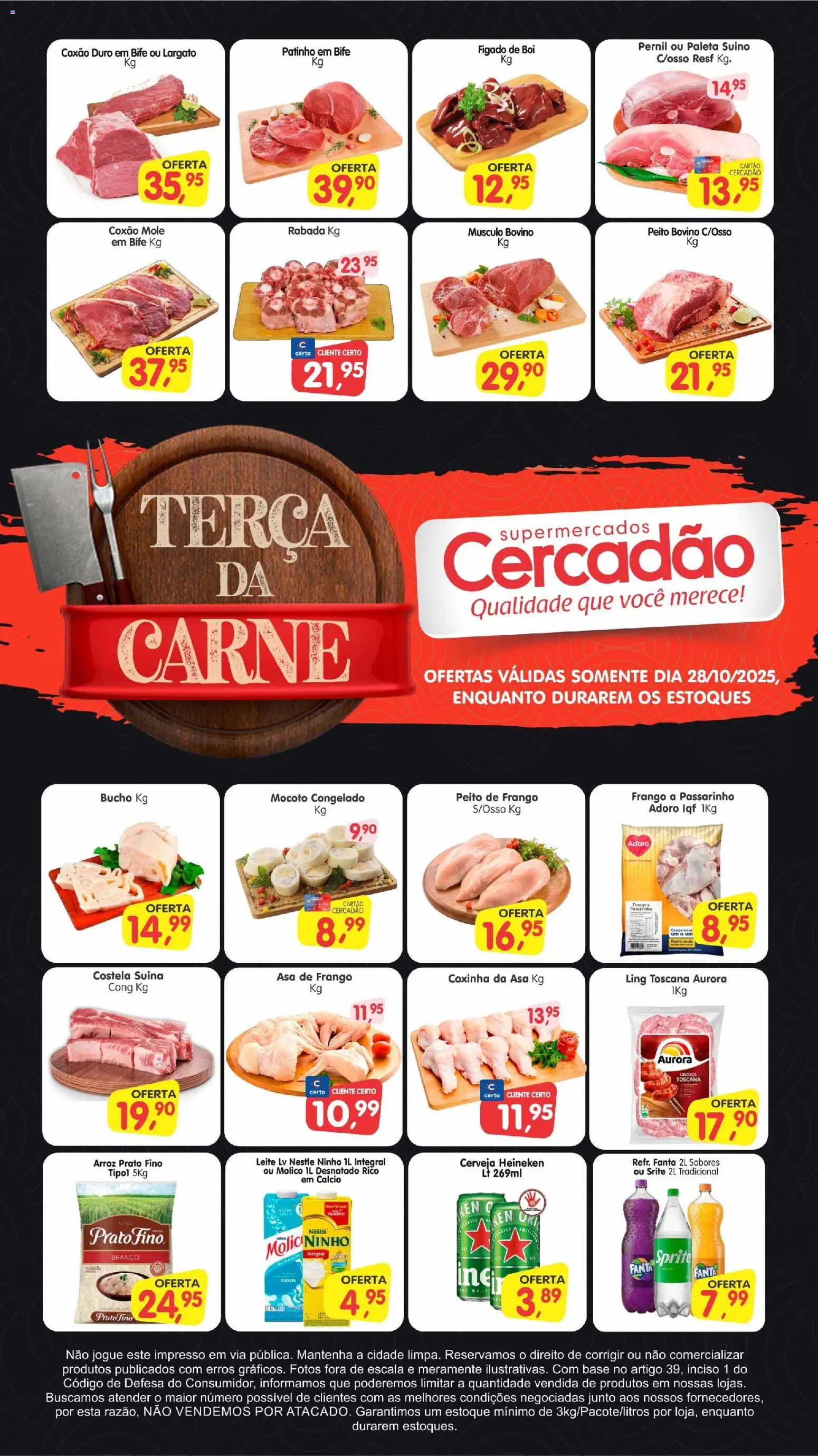 Cercadão Folheto - válido de 28.10.2025 | Página: 1 | Produtos: Cerveja, Base, Frango, Peito de frango