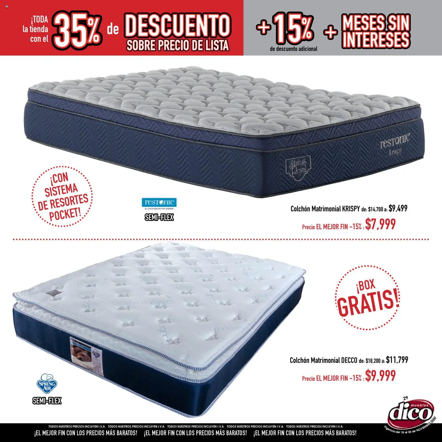 Nuevas ofertas de Muebles Dico válidas en toda la República Mexicana desde el 18.11.2025. ¡Encuentra las mejores ofertas en Muebles Dico Buen Fin ! | Página: 29 | Productos: Colchón, Sobre