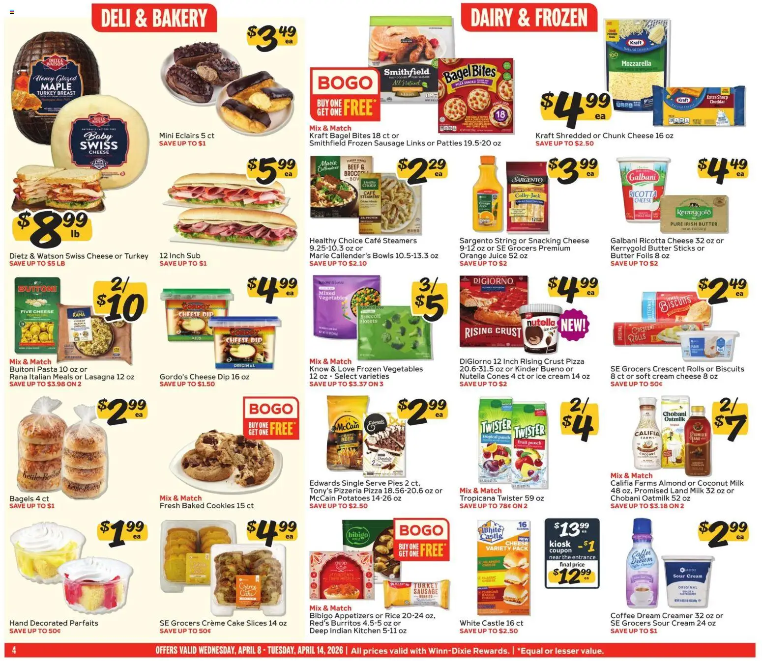 Winn Dixie Weekly Ad - valid from 08.04.2026 | Page: 4 | Products: Butter, Bow, Sour cream, Vegetables