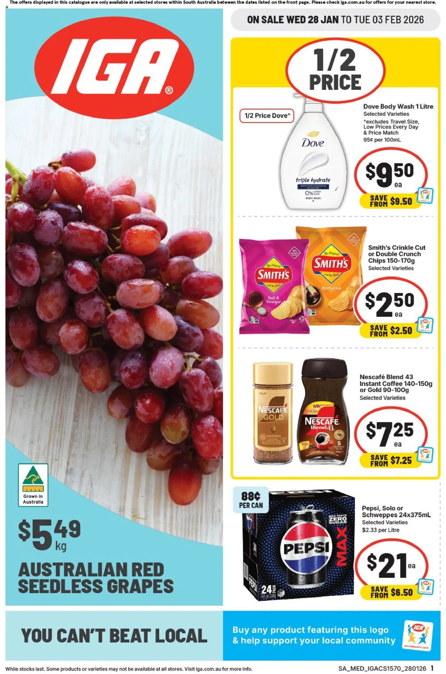 IGA catalogue - valid from 28.01.2026 | Page: 1 | Products: Coffee, Pepsi, Chips, Vinegar