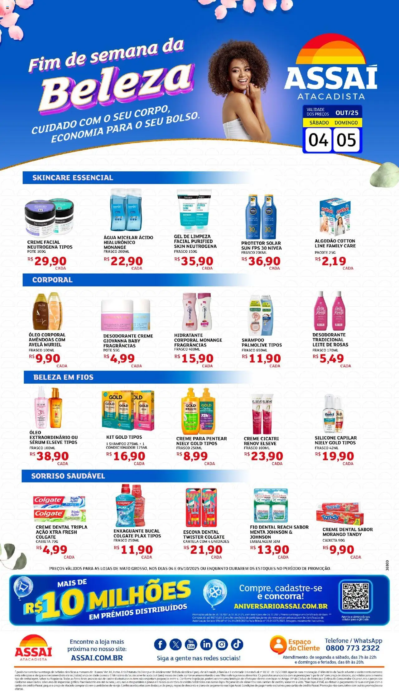 Assaí Atacadista Folheto - válido de 04.10.2025 | Página: 1 | Produtos: Escova, Água micelar, Sérum, Fio dental