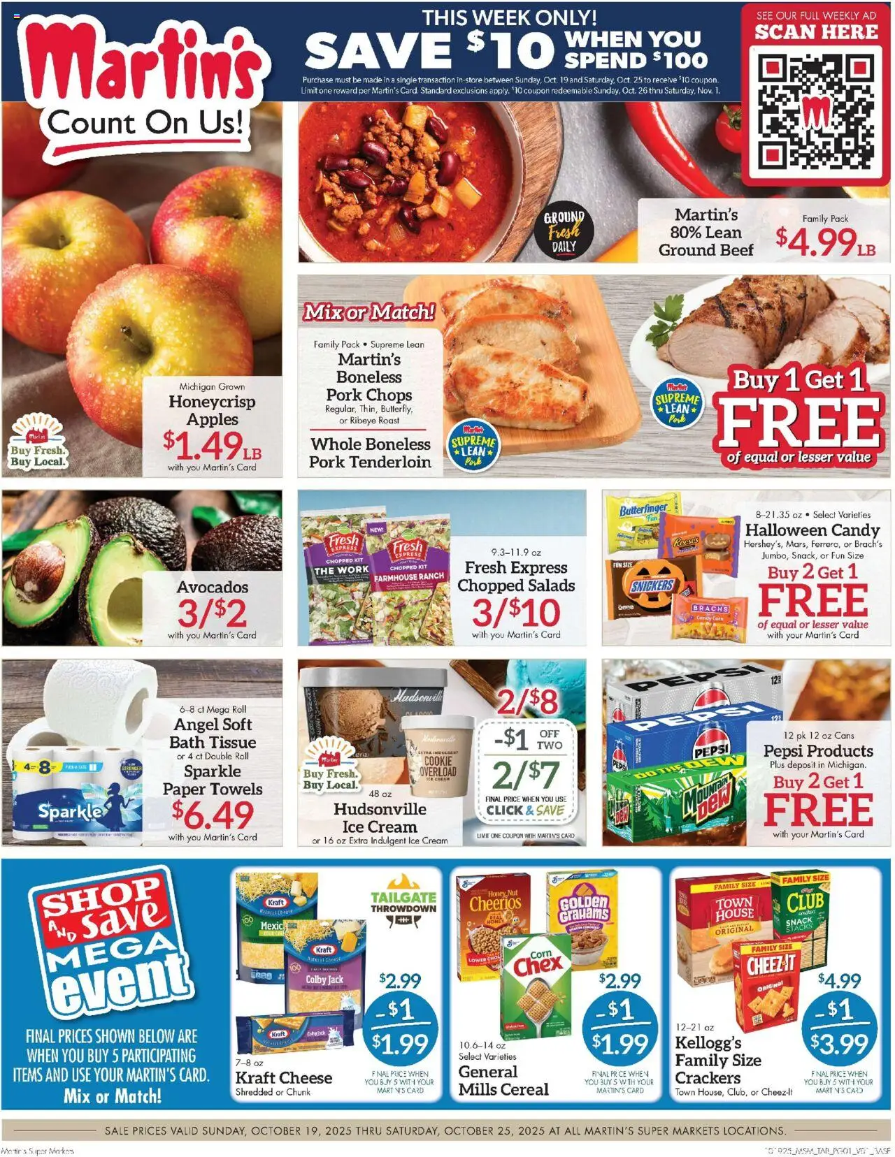 Martin’s Weekly Ad - valid from 19.10.2025 | Page: 1 | Products: Corn, Pork, Apples, Ice cream