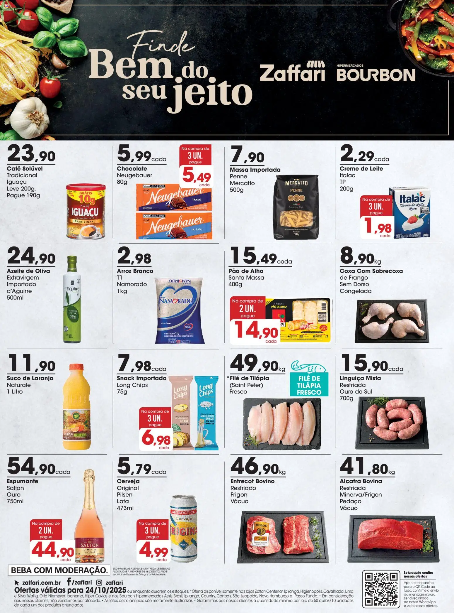 Zaffari Folheto - válido de 24.10.2025 | Página: 1 | Produtos: Espumante, Tilápia, Chocolate, Creme de leite