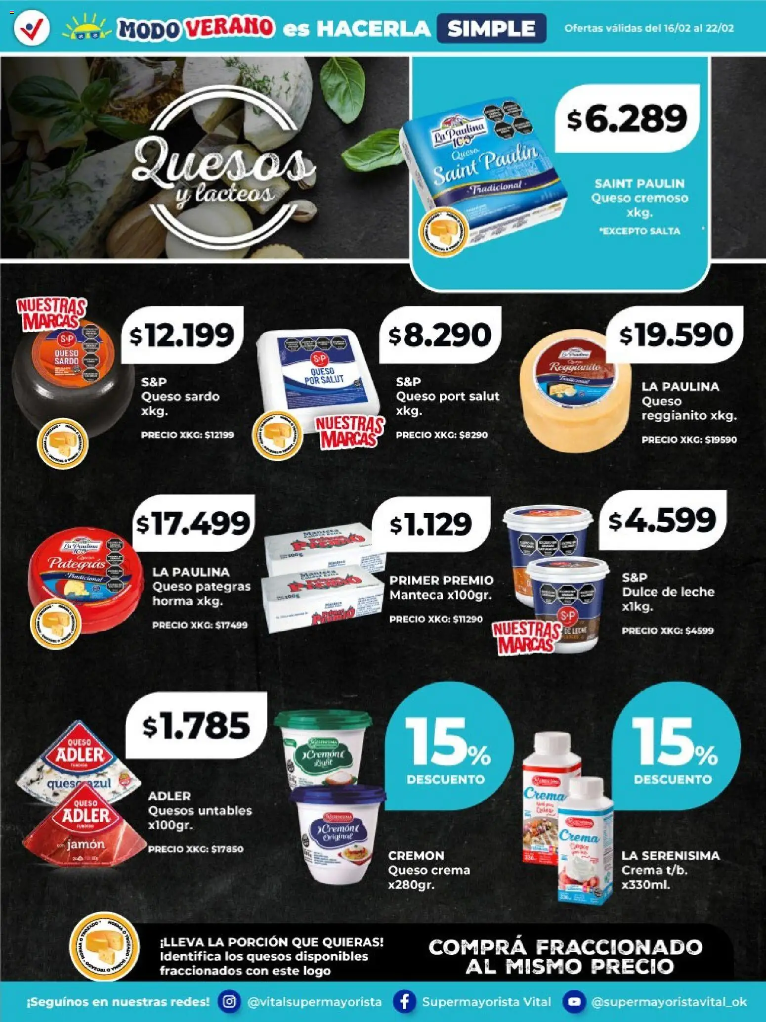 Vital - Especial de frescos │ válido desde el 16.02.2026 | Página: 4 | Productos: Dulce de leche, Queso crema, Queso, Crema