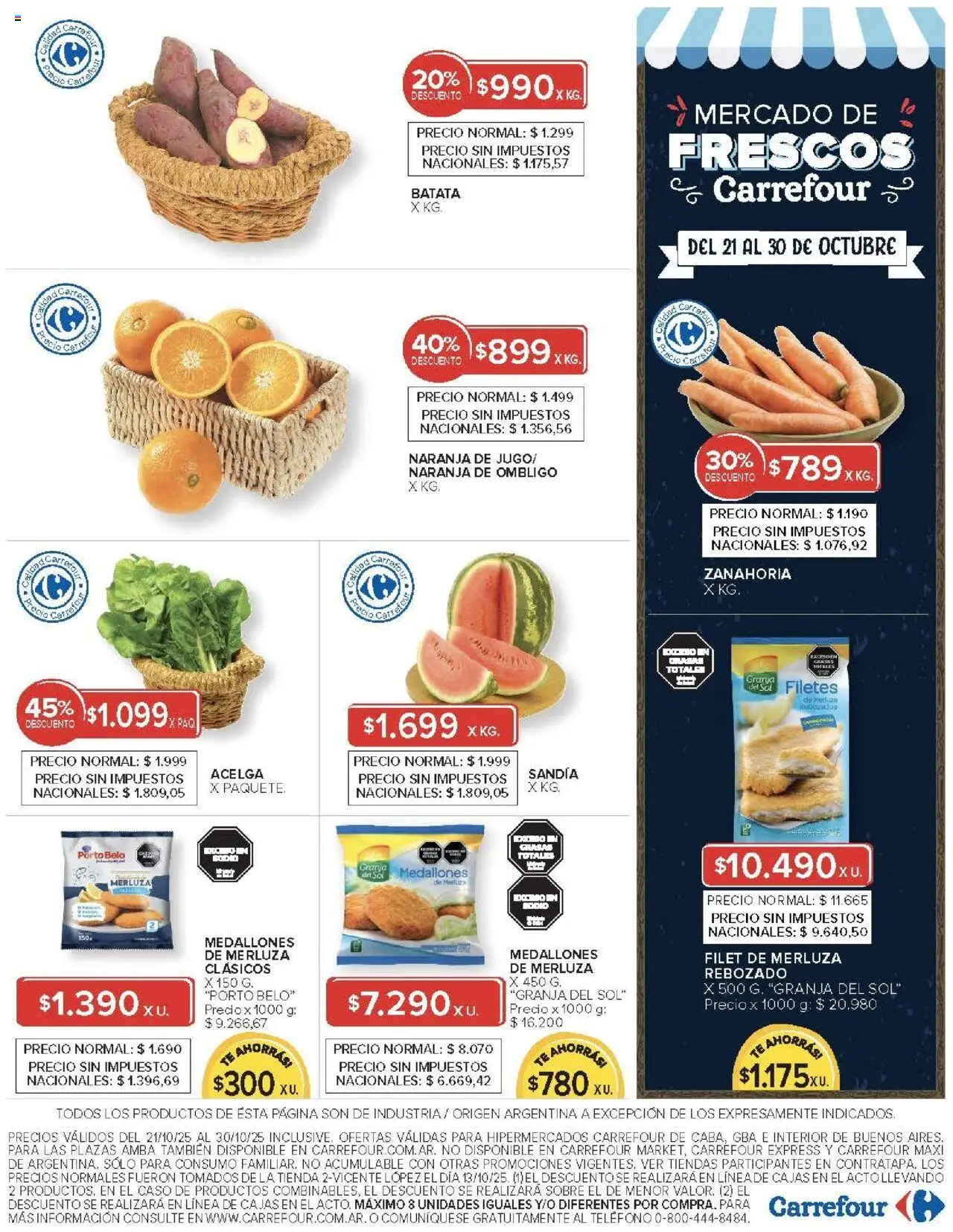 Carrefour ofertas │ válido desde el 21.10.2025 | Página: 4 | Productos: Sobre, Acelga, Jugo, Zanahoria