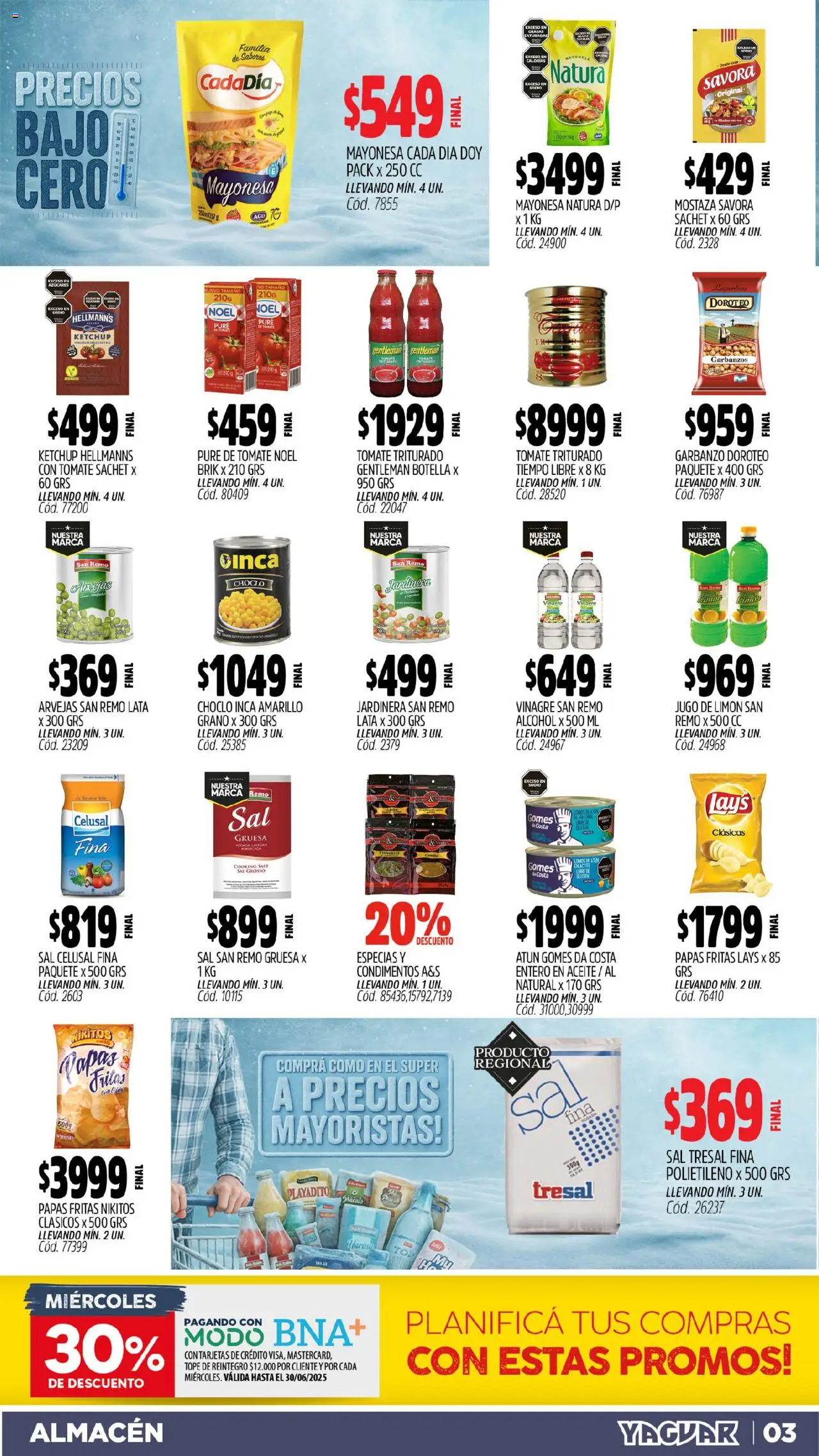 Yaguar catálogo │ válido desde el 09.06.2025 | Página: 3 | Productos: Sal, Garbanzos, Atún, Jugo