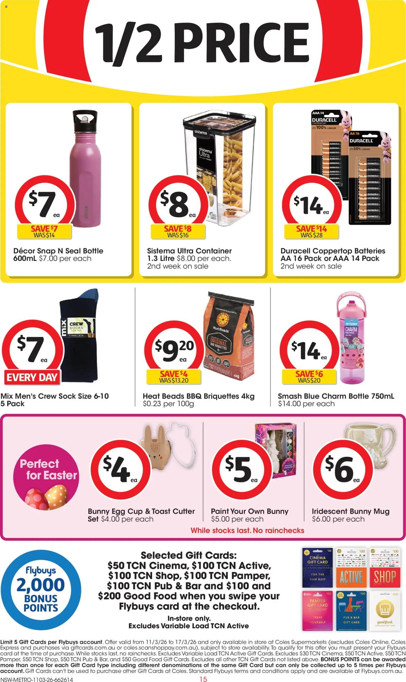 Coles catalogue - valid from 11.03.2026 | Page: 15 | Products: Decor, Socks, Batteries, Cutter