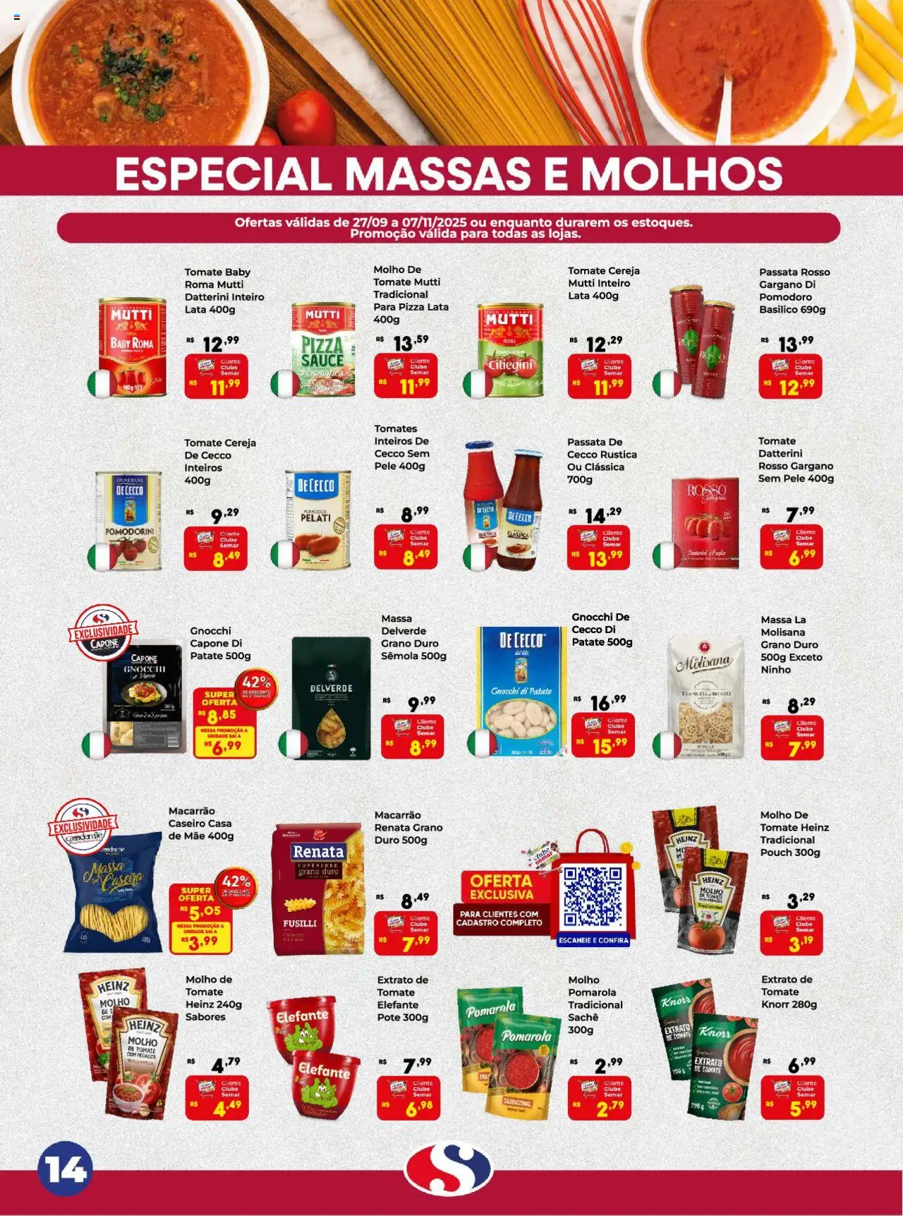 Semar Supermercado Folheto - válido de 27.09.2025 | Página: 14 | Produtos: Cereja, Molho de tomate, Macarrão, Knorr