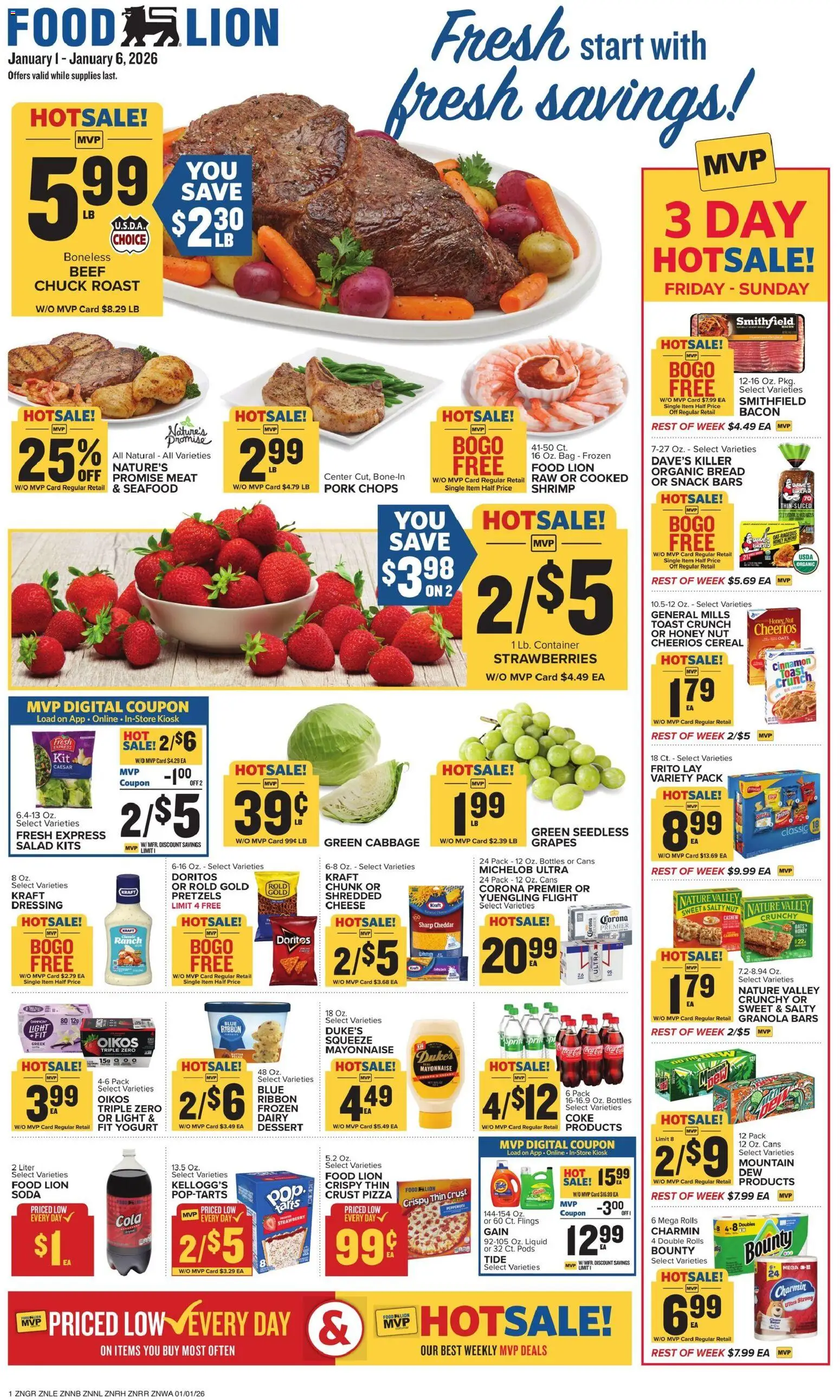 Food Lion Weekly Ad - valid from 01.01.2026 | Page: 1 | Products: Cheese, Yogurt, Beef, Mayonnaise