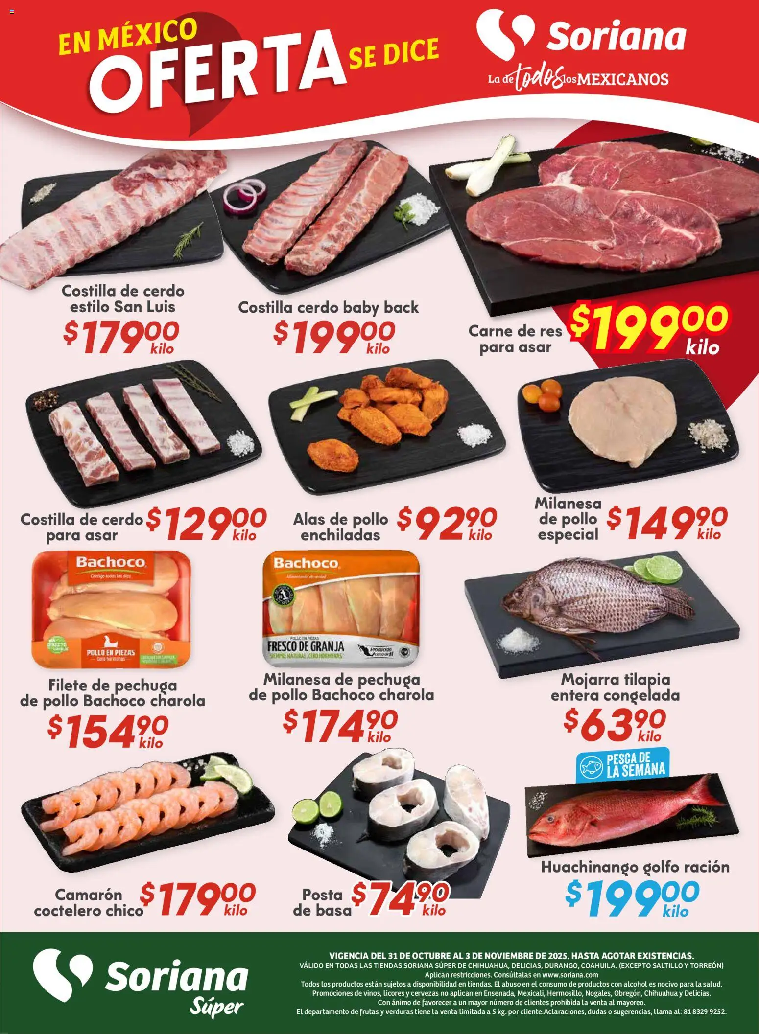 Nuevas ofertas de Soriana válidas en toda la República Mexicana desde el 31.10.2025. ¡Encuentra las mejores ofertas en Soriana - Fin de Semana Súper: Chih, Delicias, Dur y Coah (excepto Saltillo)! | Página: 4 | Productos: Milanesa, Cerdo, Res, Cera