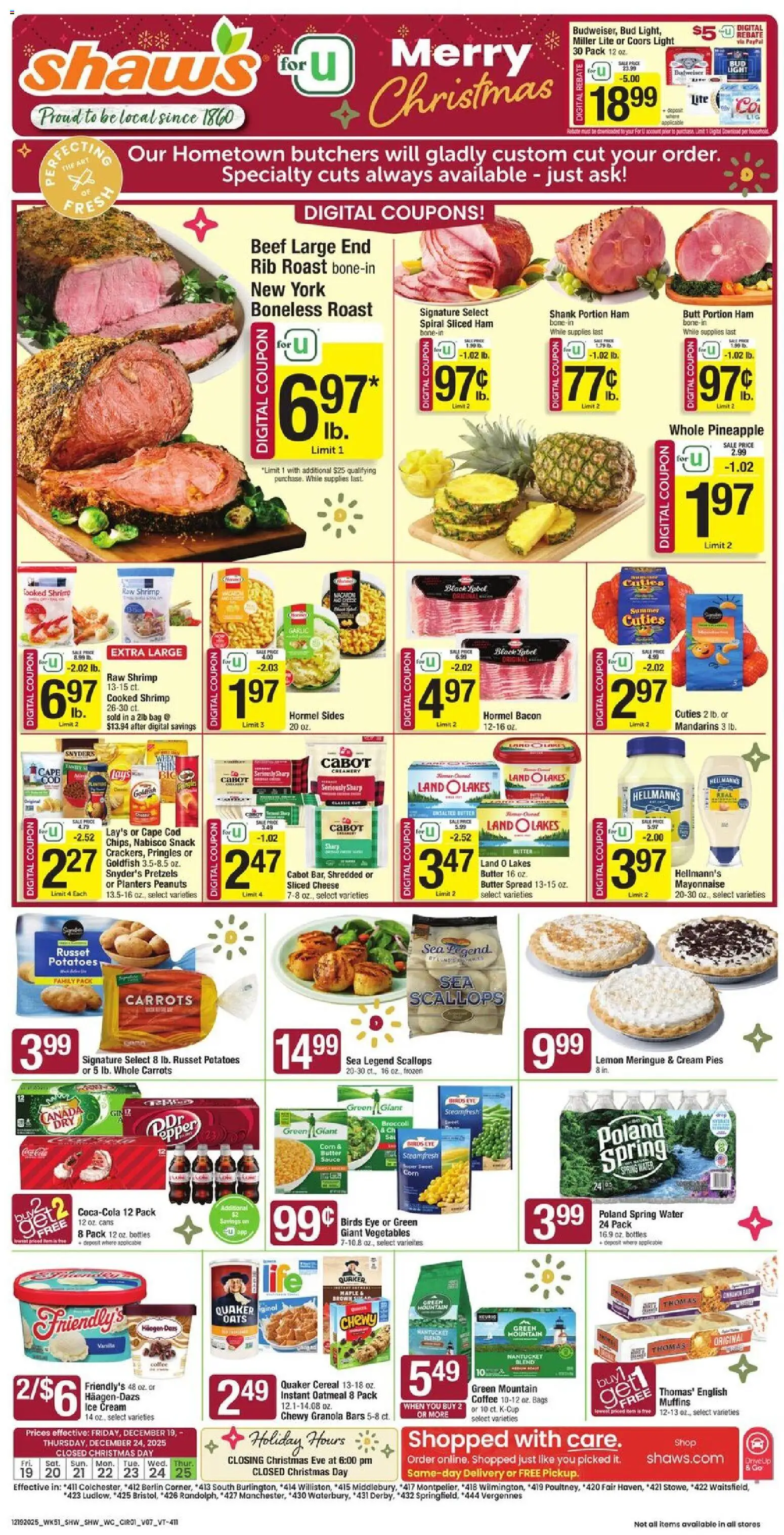 Shaw's Weekly Ad - VT - valid from 19.12.2025 | Page: 1 | Products: Mandarins, Mayonnaise, Sauce, Bag
