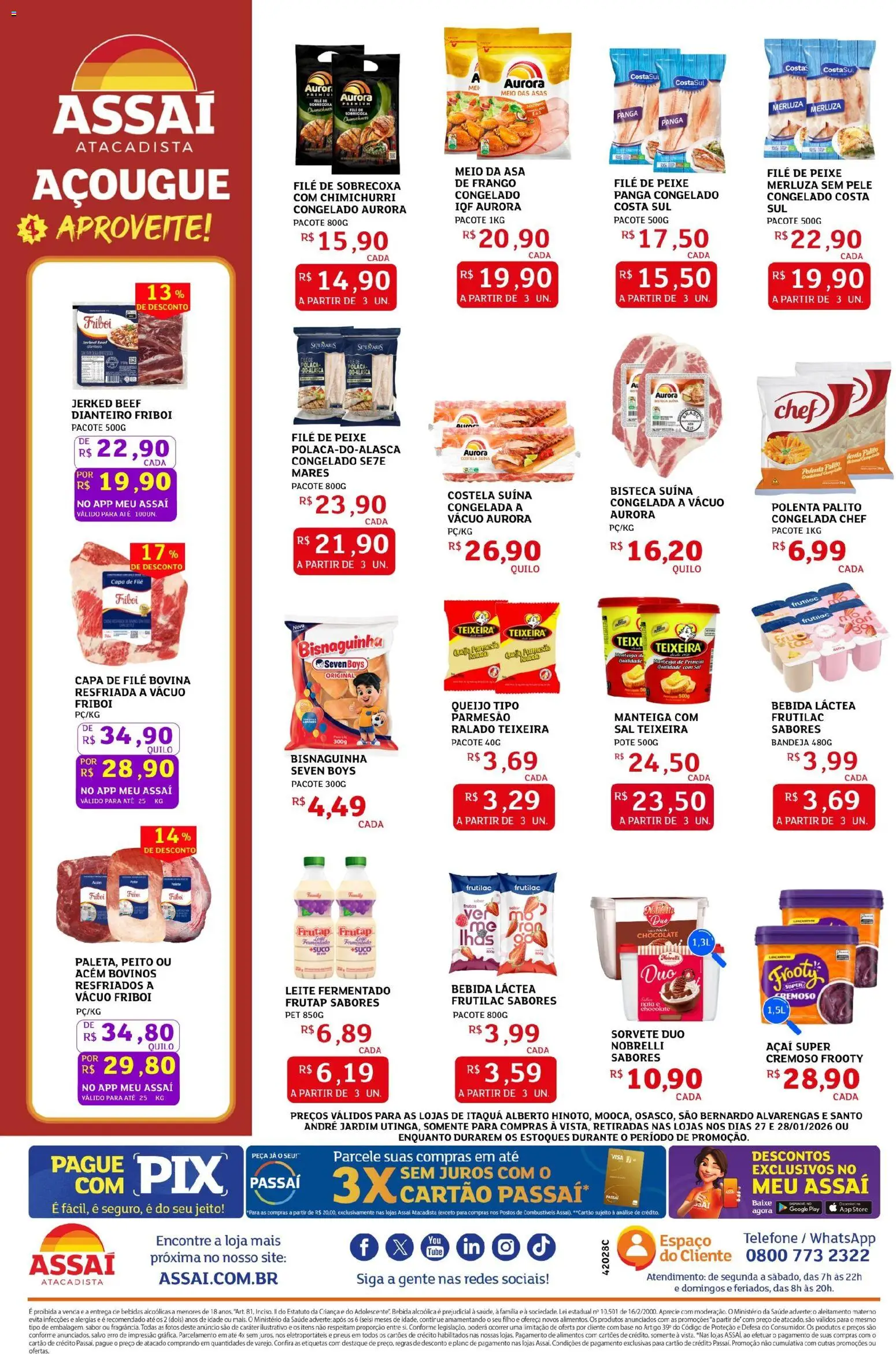 Assaí Atacadista Folheto - válido de 27.01.2026 | Página: 2 | Produtos: Acém, Leite, Queijo, Telefone