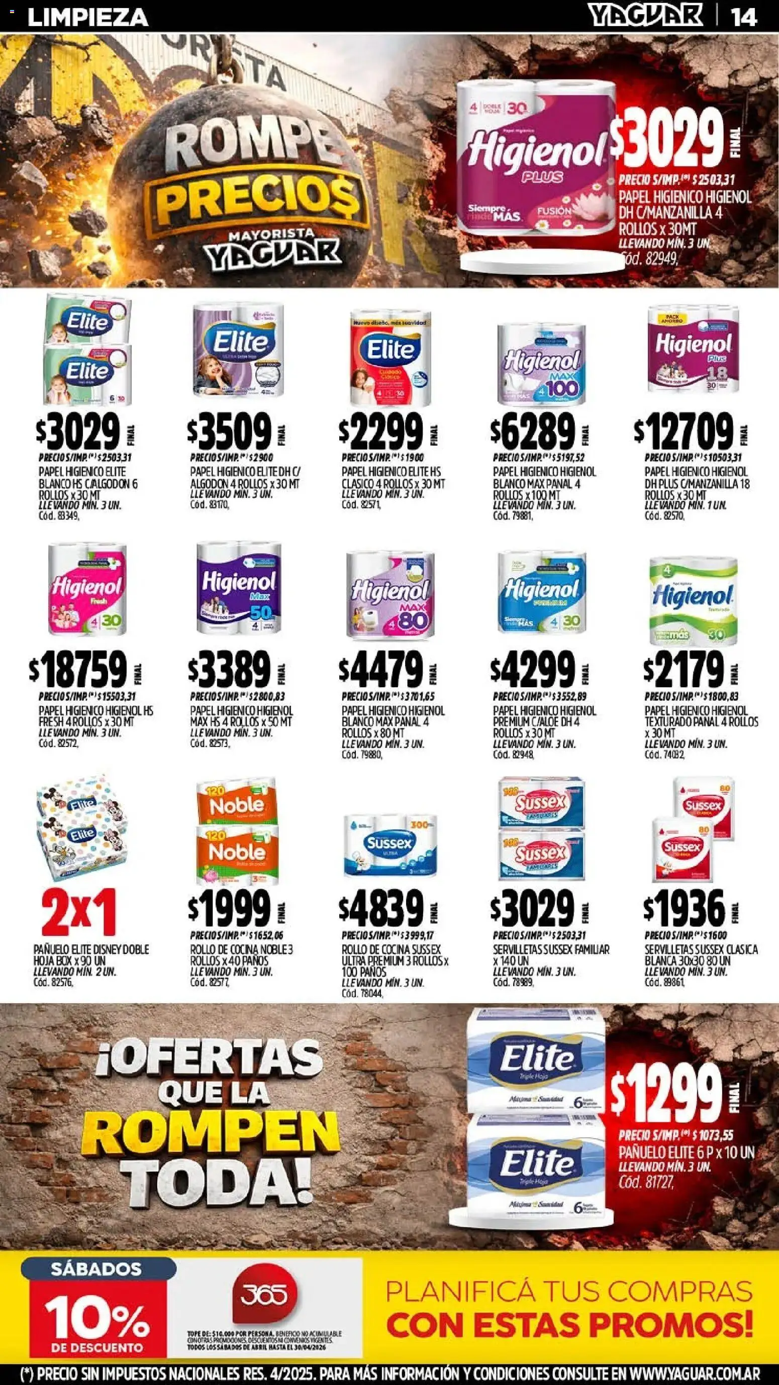Yaguar - Oferta Semanal Trelew │ válido desde el 13.04.2026 | Página: 15 | Productos: Papel higiénico, Algodón, Cocina, Servilletas