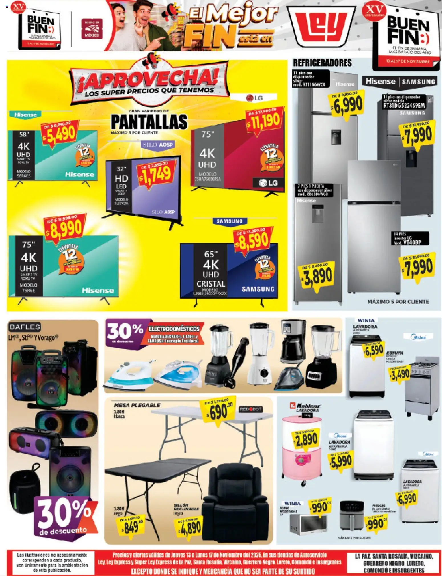 Nuevas ofertas de Casa Ley válidas en toda la República Mexicana desde el 13.11.2025. ¡Encuentra las mejores ofertas en Casa Ley Buen Fin ! | Página: 1 | Productos: Pantallas, Sillón, Lavadora, Mesa