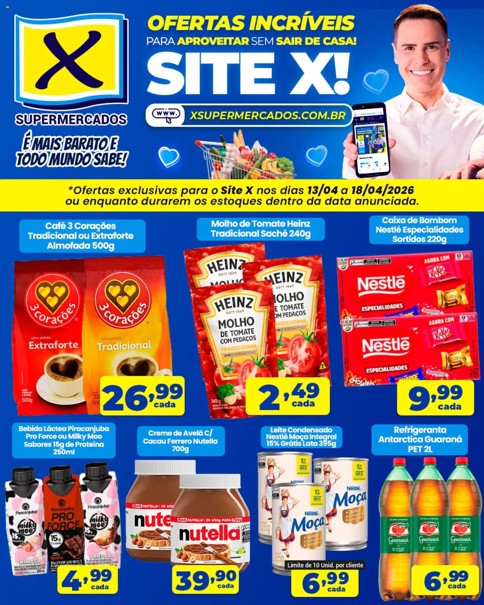 X Supermercados Folheto - válido de 13.04.2026 | Página: 1 | Produtos: Caixa, Rádio, Leite condensado, Creme de avelã