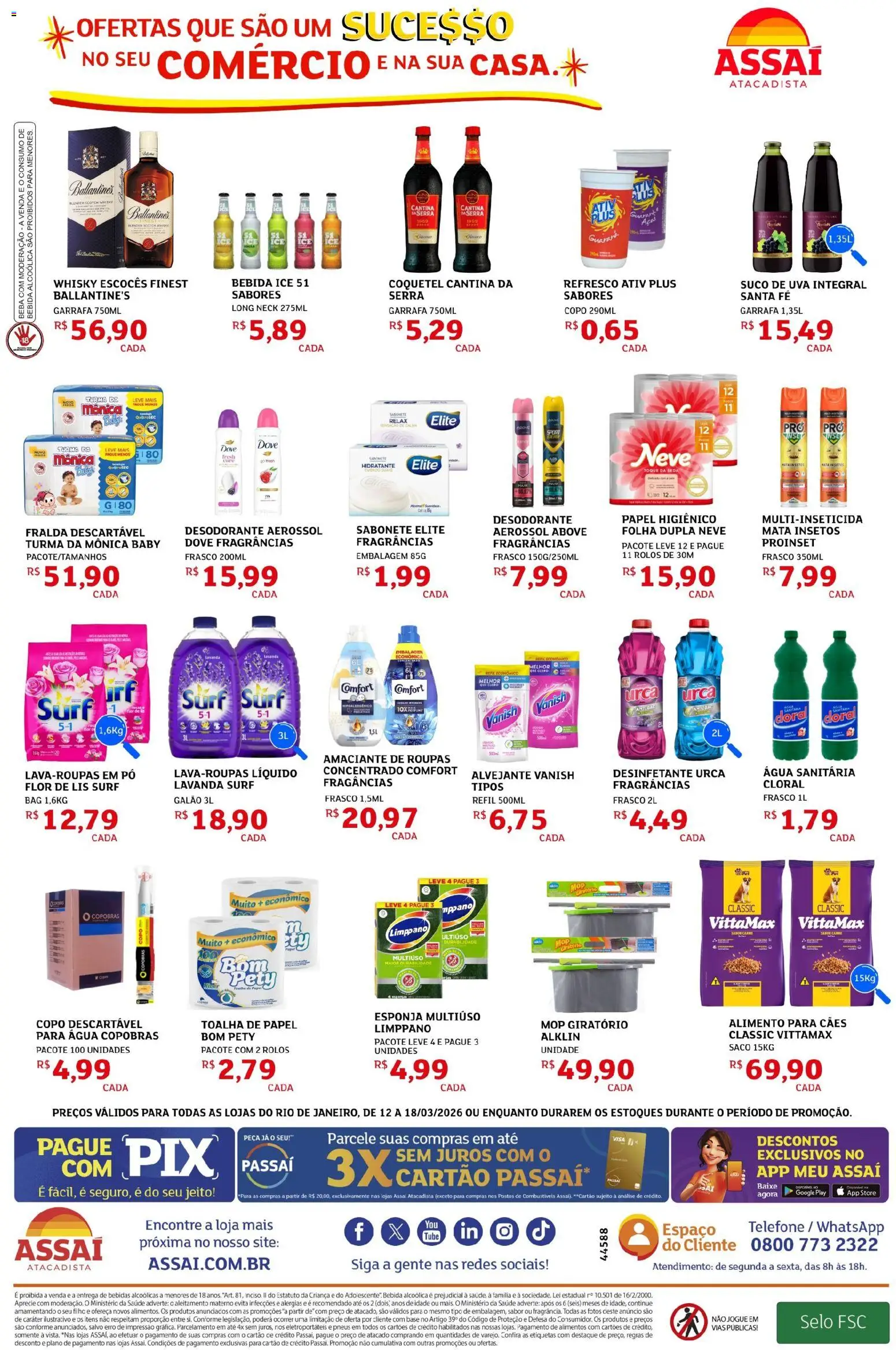 Assaí Atacadista Folheto - válido de 12.03.2026 | Página: 2 | Produtos: Desodorante, Suco, Sabonete, Telefone