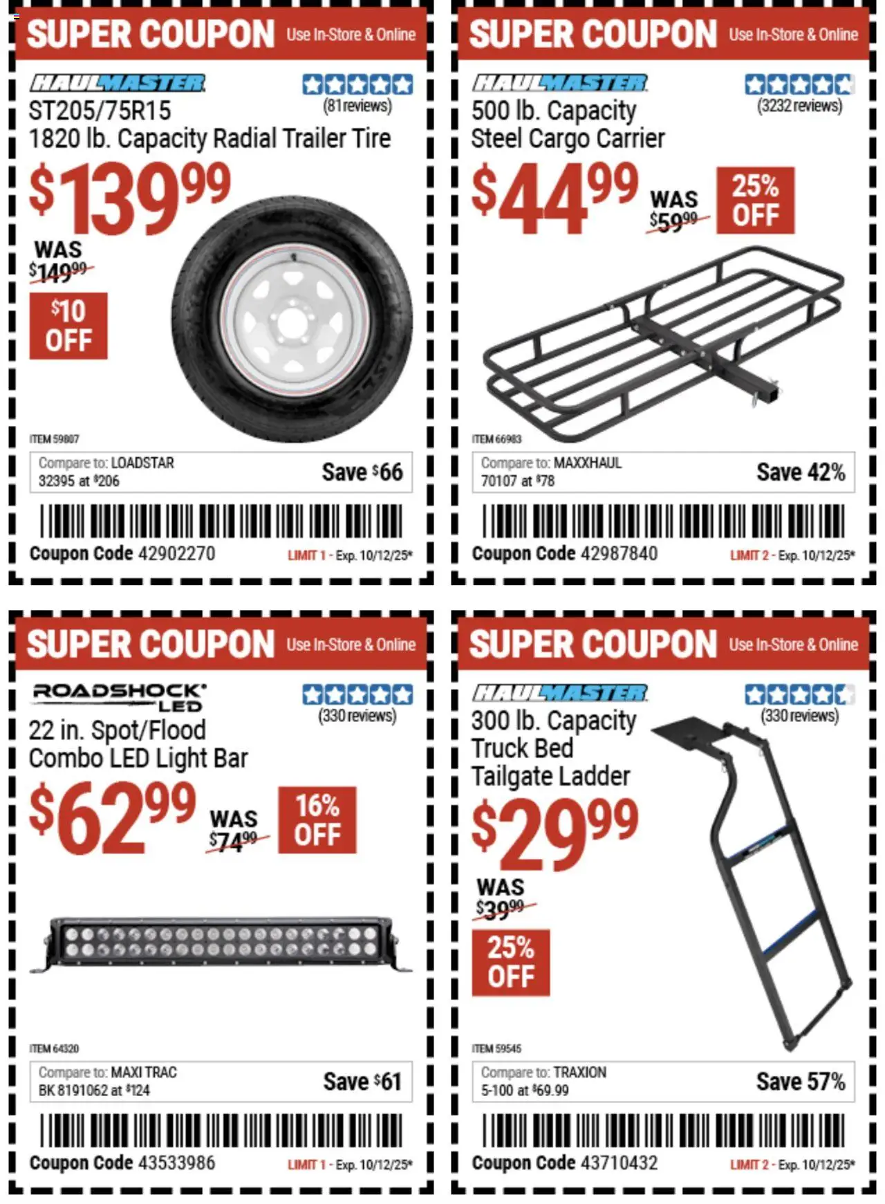 Harbor Freight Coupon Deals - valid from 29.09.2025 | Page: 12 | Products: Bed, Ladder, Tire
