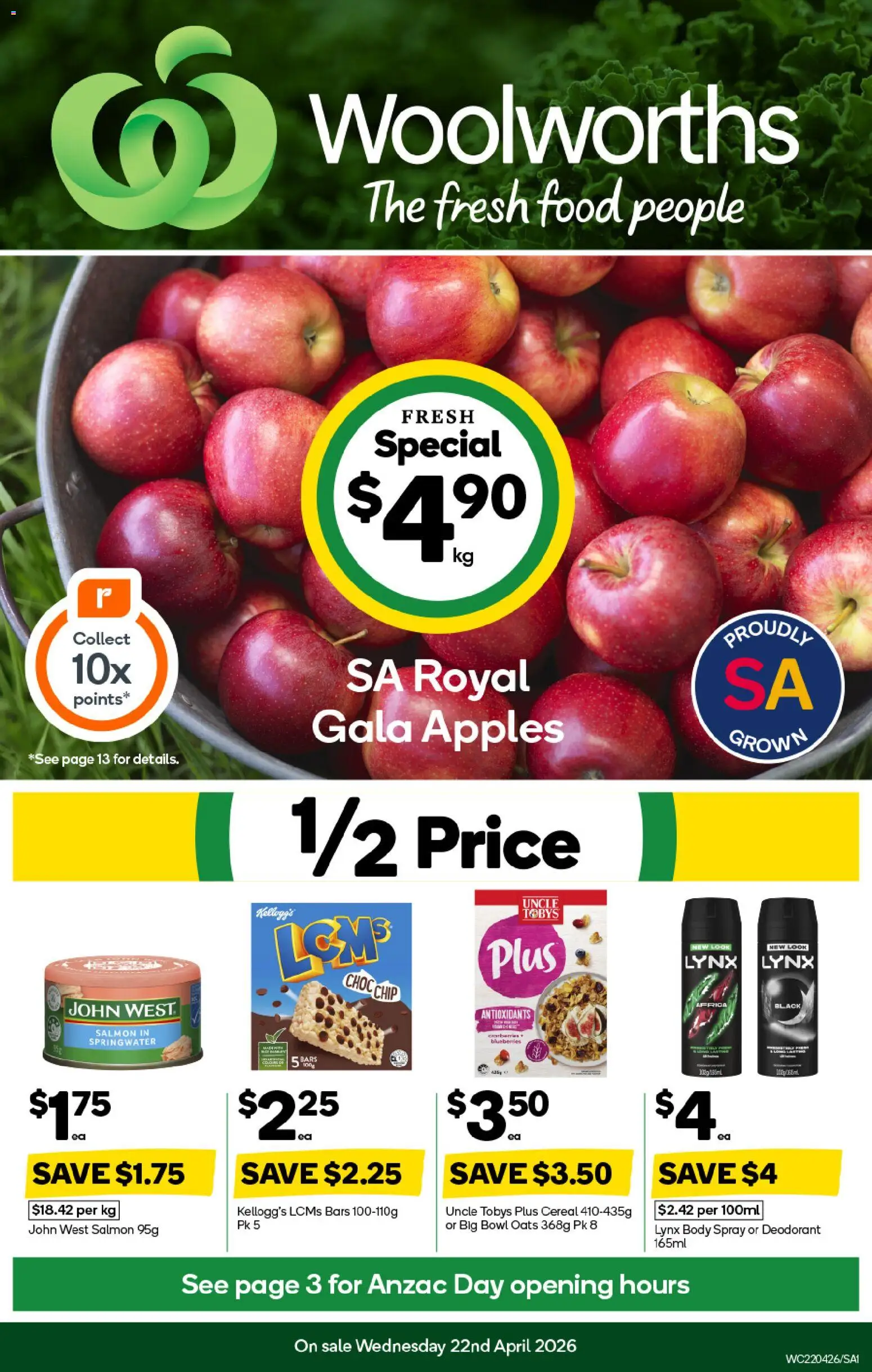 Woolworths catalogue - valid from 22.04.2026 | Page: 1 | Products: Oats, Cereal, Salmon, Blueberries