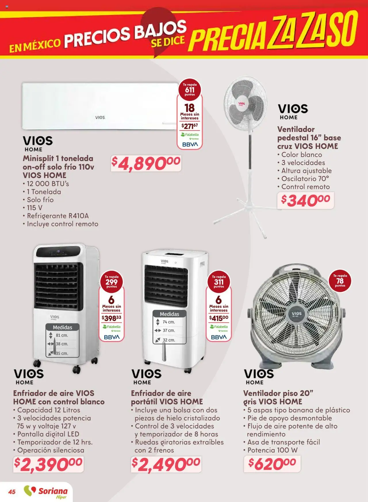 Nuevas ofertas de Soriana válidas en toda la República Mexicana desde el 14.08.2025. ¡Encuentra las mejores ofertas en Soriana - Preciazazaso Híper: Valle de México! | Página: 45 | Productos: Ventilador, Bolsa, Control remoto, Té