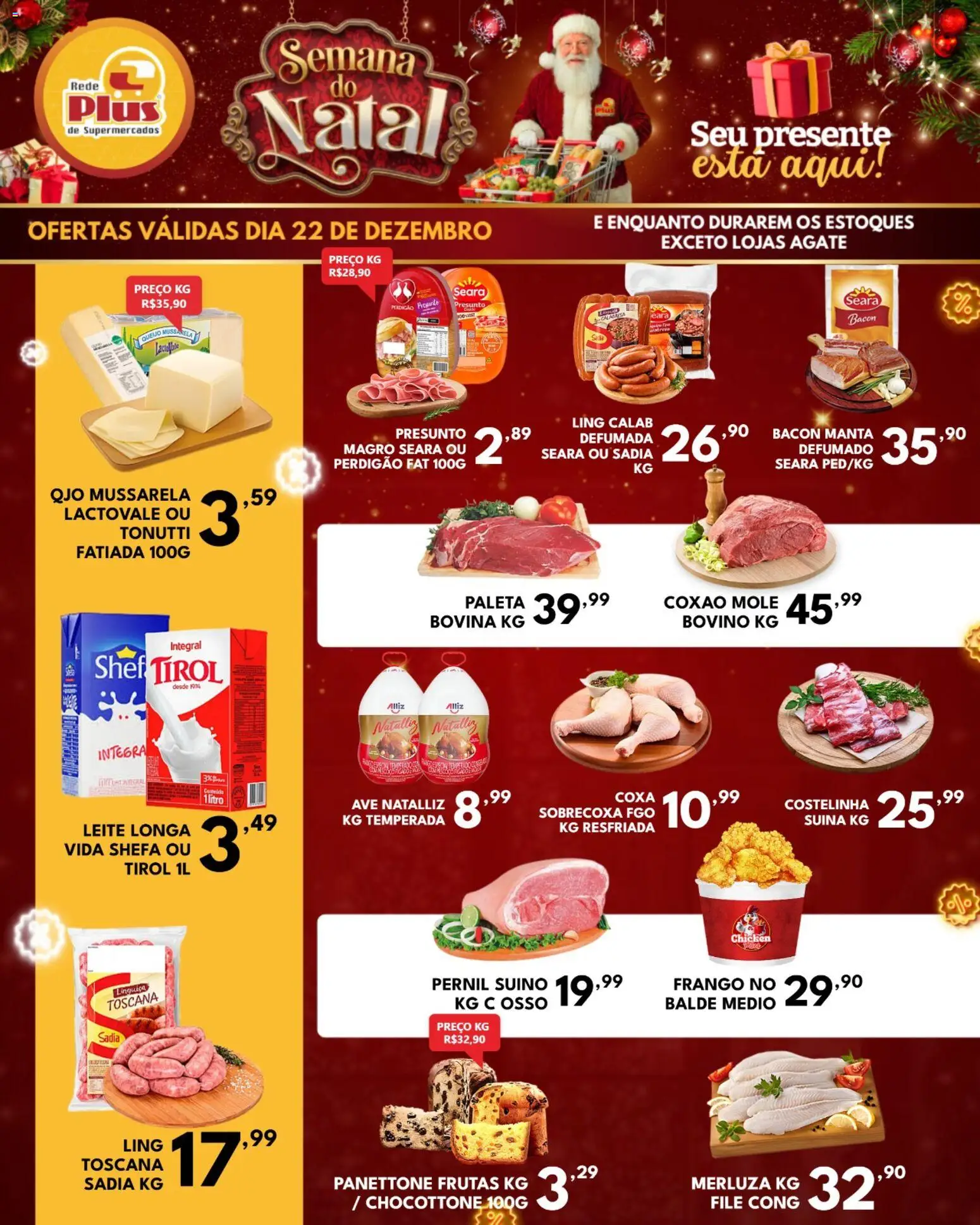 Rede Plus Supermercados Folheto - válido de 22.12.2025 | Página: 1 | Produtos: Linguiça, Leite, Mussarela, Balde