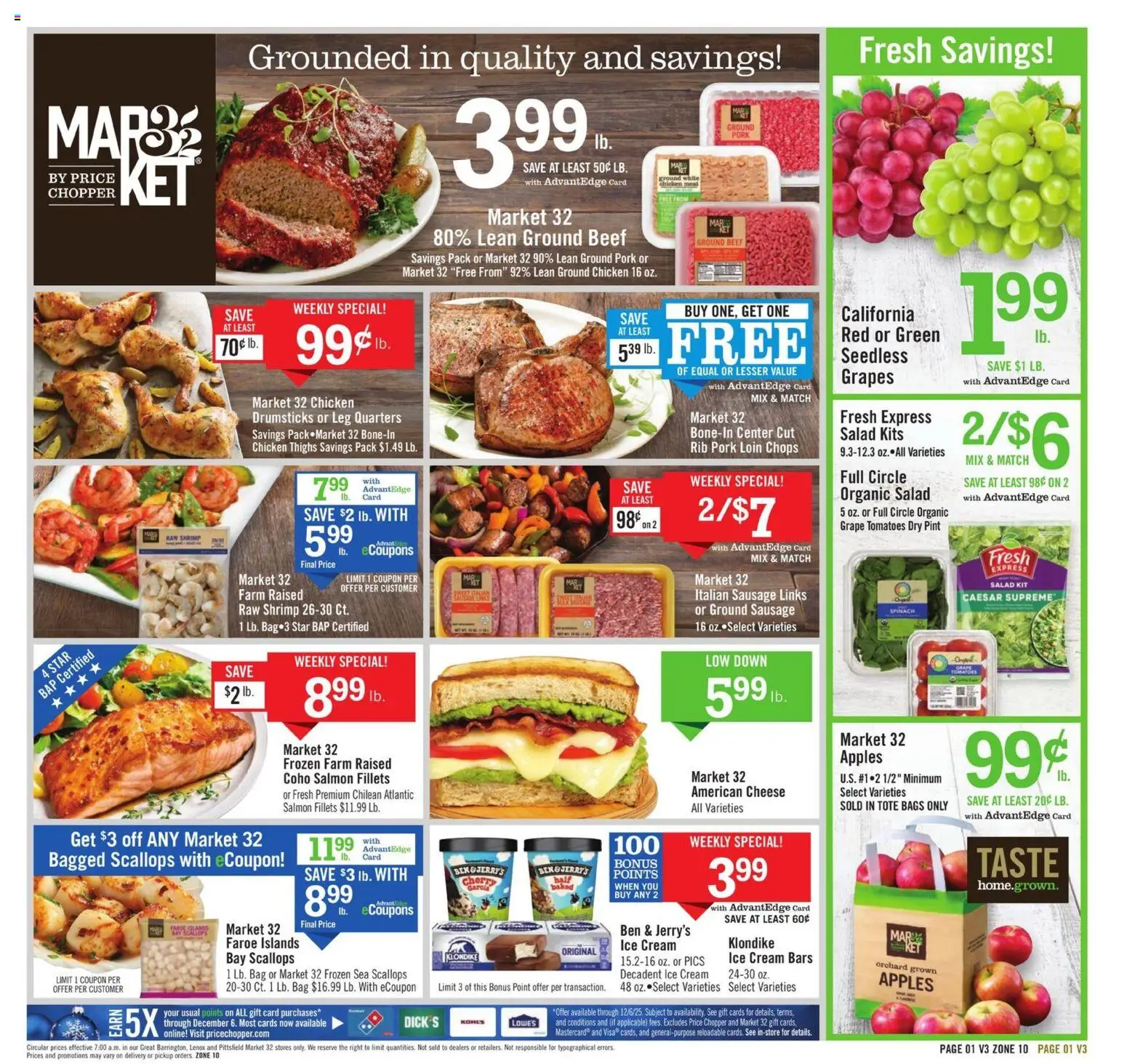 Price Chopper Weekly Ad - valid from 09.11.2025 | Page: 1 | Products: Cream, Sausage, Grapes, Bag