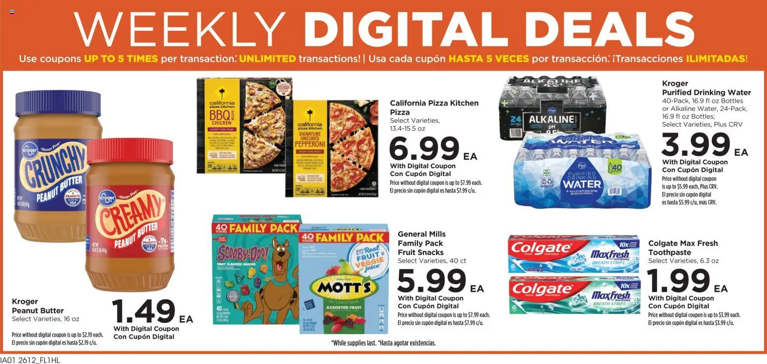 Food 4 Less Weekly Ad - valid from 22.04.2026 | Page: 2 | Products: Pizza, Juice, Toothpaste, Water