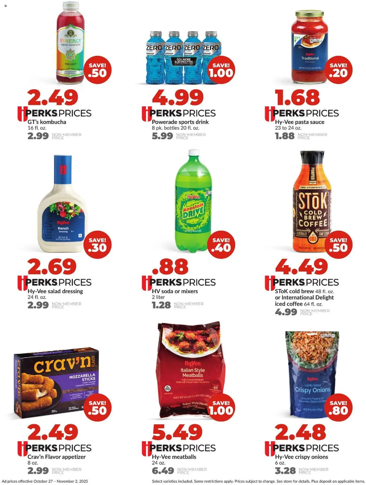 HyVee Weekly Ad - valid from 27.10.2025 | Page: 4 | Products: Cheese, Coffee, Pasta, Salad