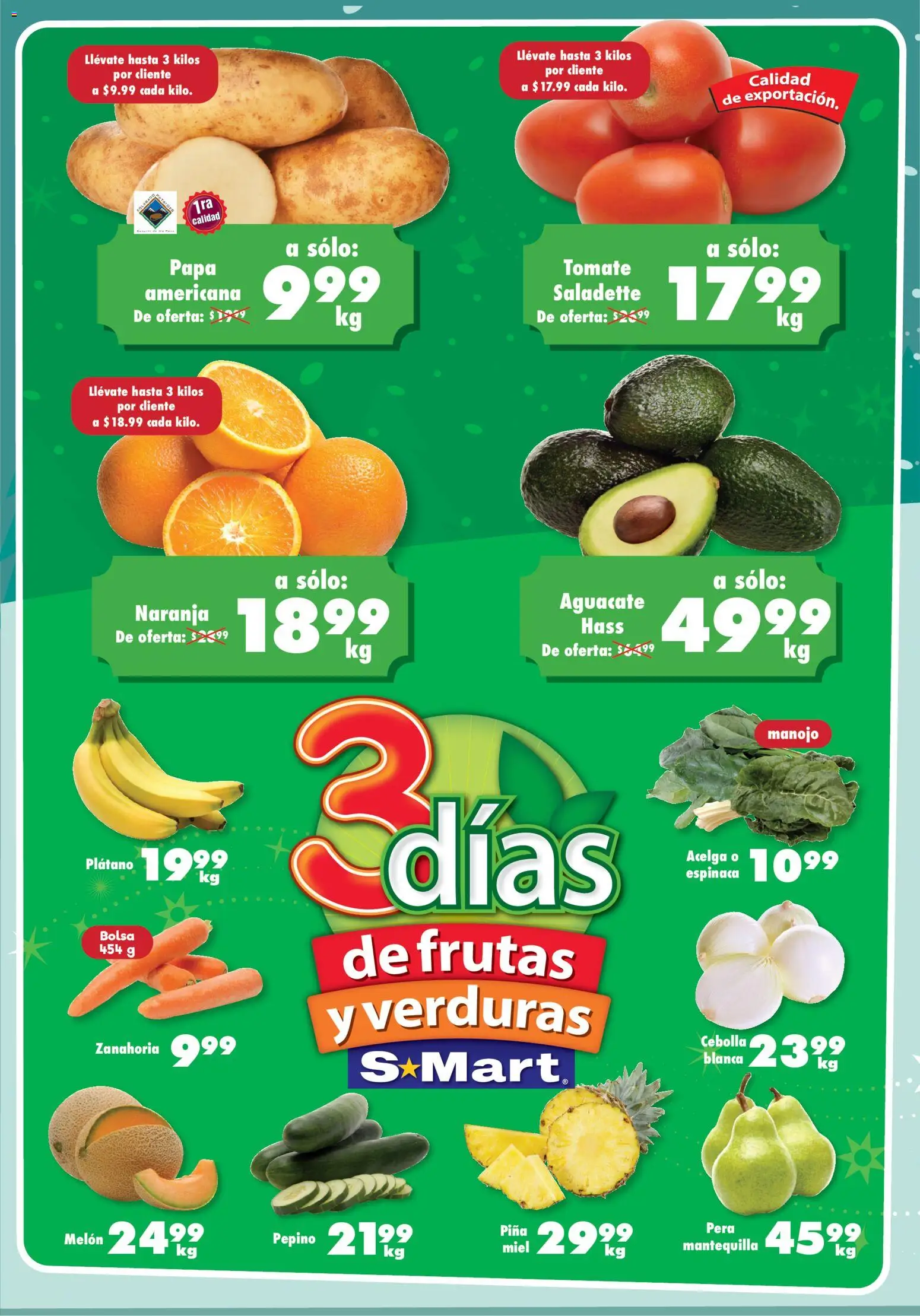 Nuevas ofertas de S-Mart válidas en toda la República Mexicana desde el 02.12.2025. ¡Encuentra las mejores ofertas en S-Mart folleto Juárez! | Página: 1 | Productos: Acelga, Pera, Mantequilla, Zanahoria