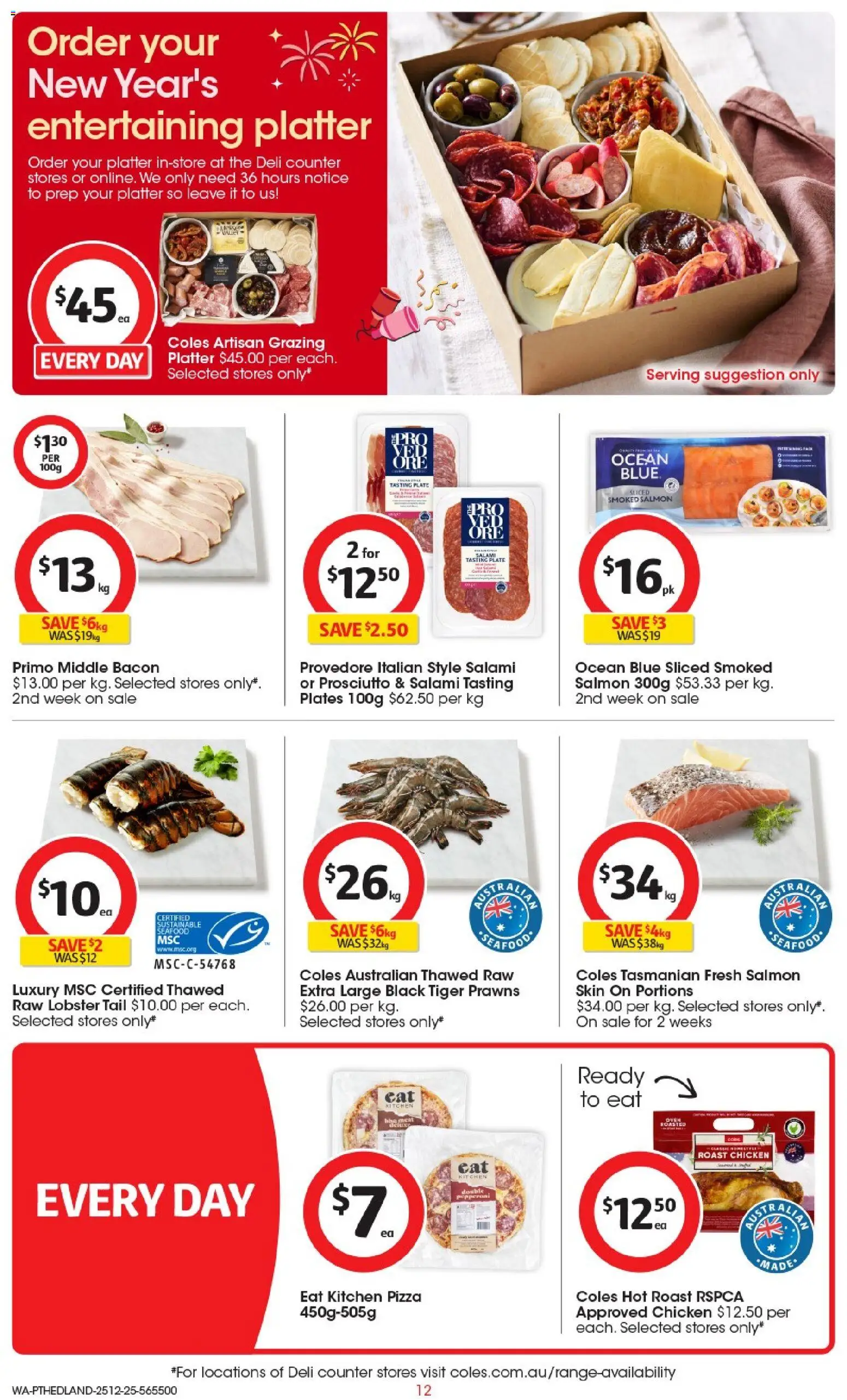 Coles catalogue - valid from 25.12.2025 | Page: 13 | Products: Bacon, Salami, Pizza, Chicken