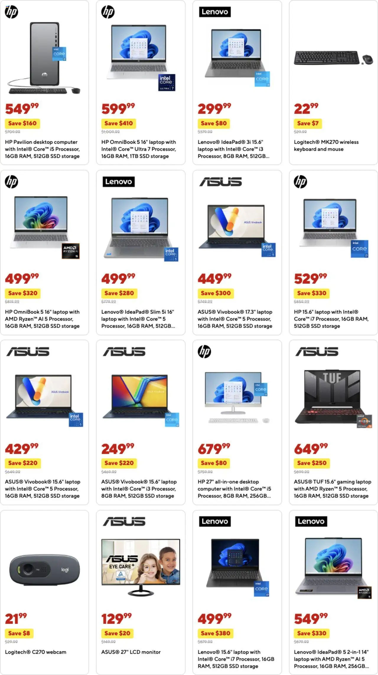 Staples Weekly Ad - valid from 10.08.2025 | Page: 8 | Products: Monitor, Laptop, Desktop, Webcam