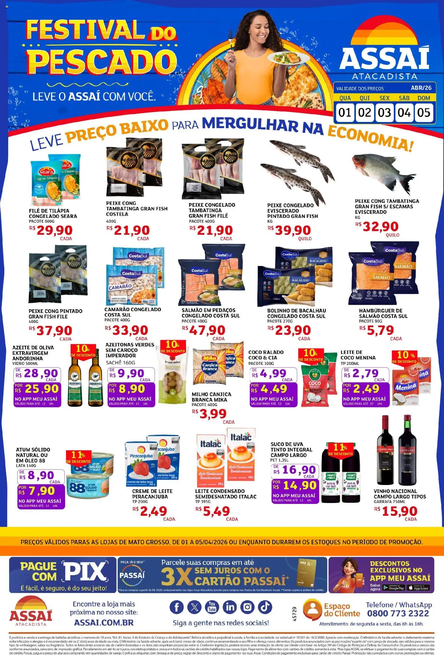Assaí Atacadista Folheto - válido de 01.04.2026 | Página: 1 | Produtos: Camarão, Base, Baixo, Atum