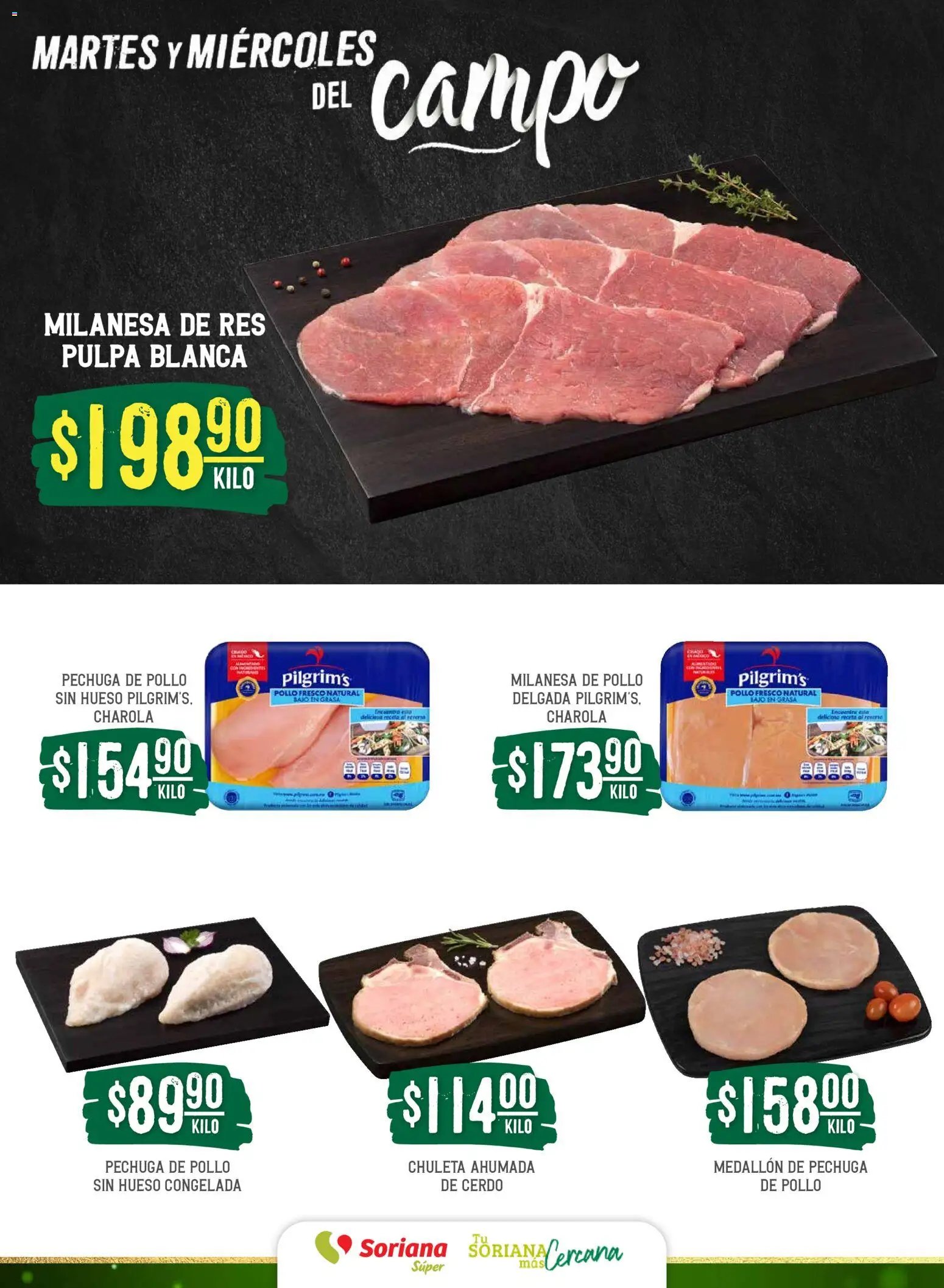 Nuevas ofertas de Soriana válidas en toda la República Mexicana desde el 09.12.2025. ¡Encuentra las mejores ofertas en Soriana - Martes y Miércoles del Campo Súper: Ags, Nay, Jal, Qro, Col, Mich, Gto, Hgo, Tlax, Mor, Pue, Gro, Oax, Edo. de Mex, Vall! | Página: 4 | Productos: Pollo, Milanesa, Cerdo, Res