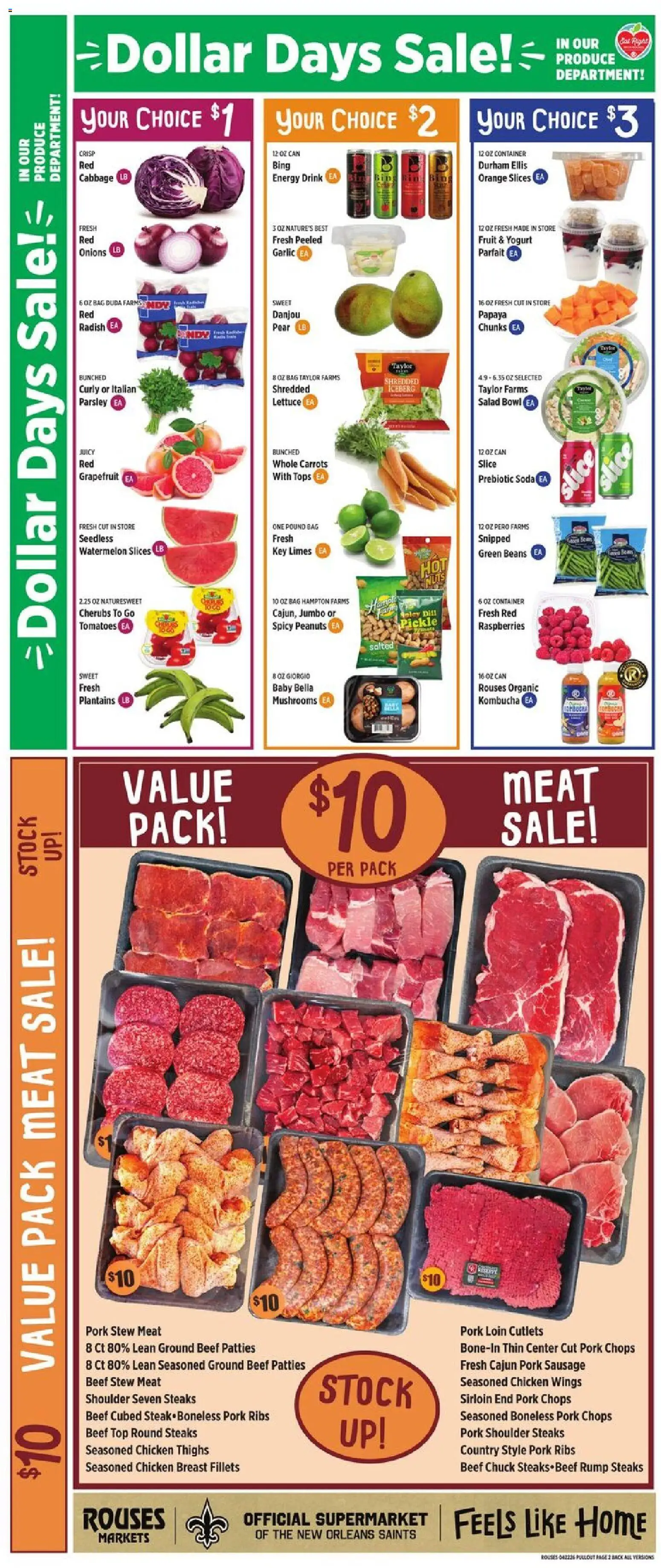 Rouses Weekly Ad - LA - valid from 22.04.2026 | Page: 4 | Products: Mushrooms, Salad, Grapefruit, Sausage