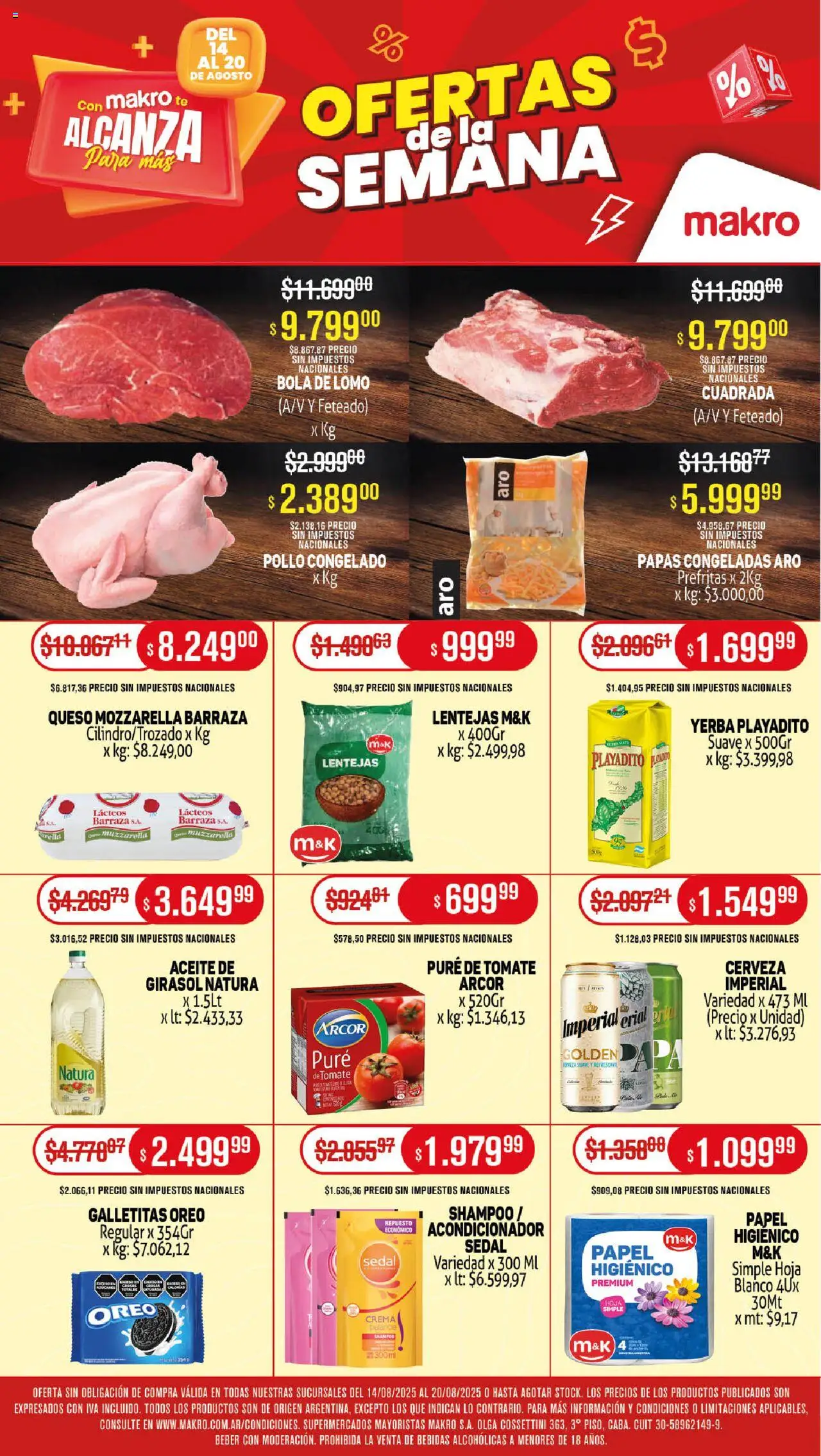 Makro ofertas │ válido desde el 14.08.2025 | Página: 1 | Productos: Papa, Tomate, Cerveza, Té