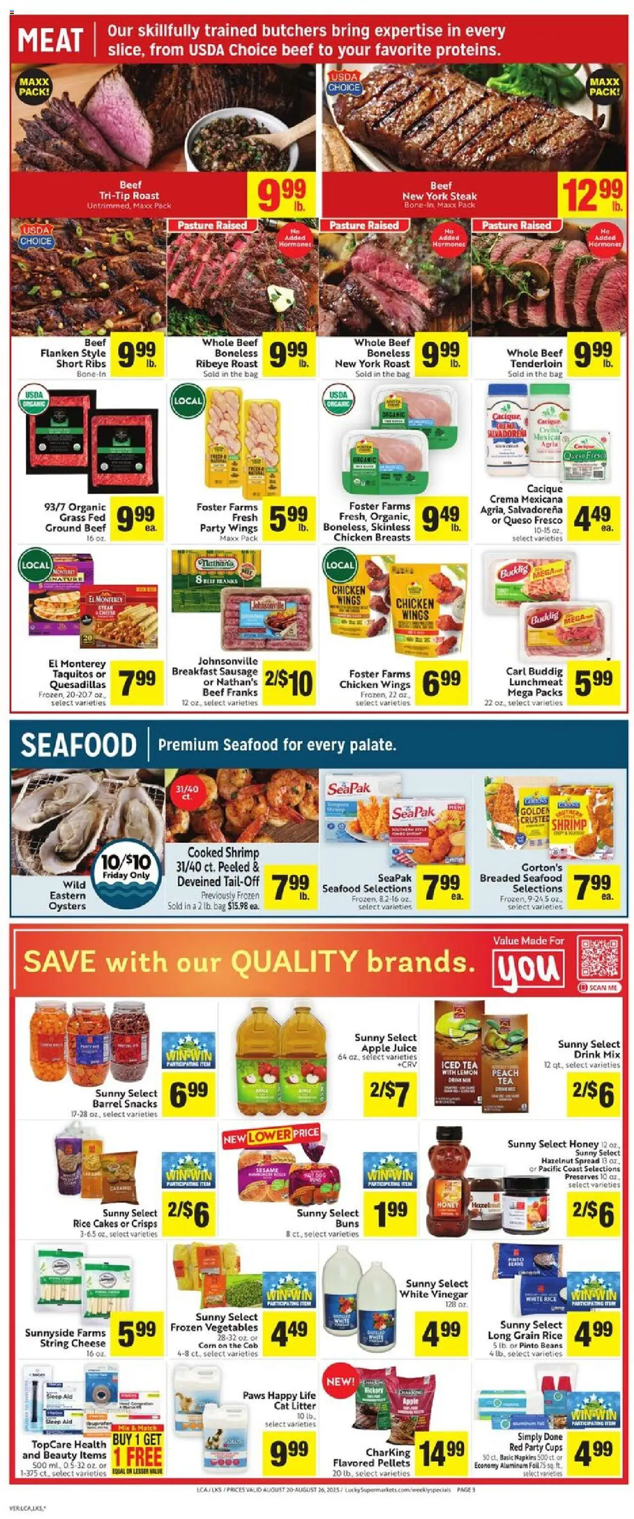 Lucky Supermarkets Weekly Ad - valid from 20.08.2025 | Page: 3 | Products: Rice, Seafood, Lemon, Peach