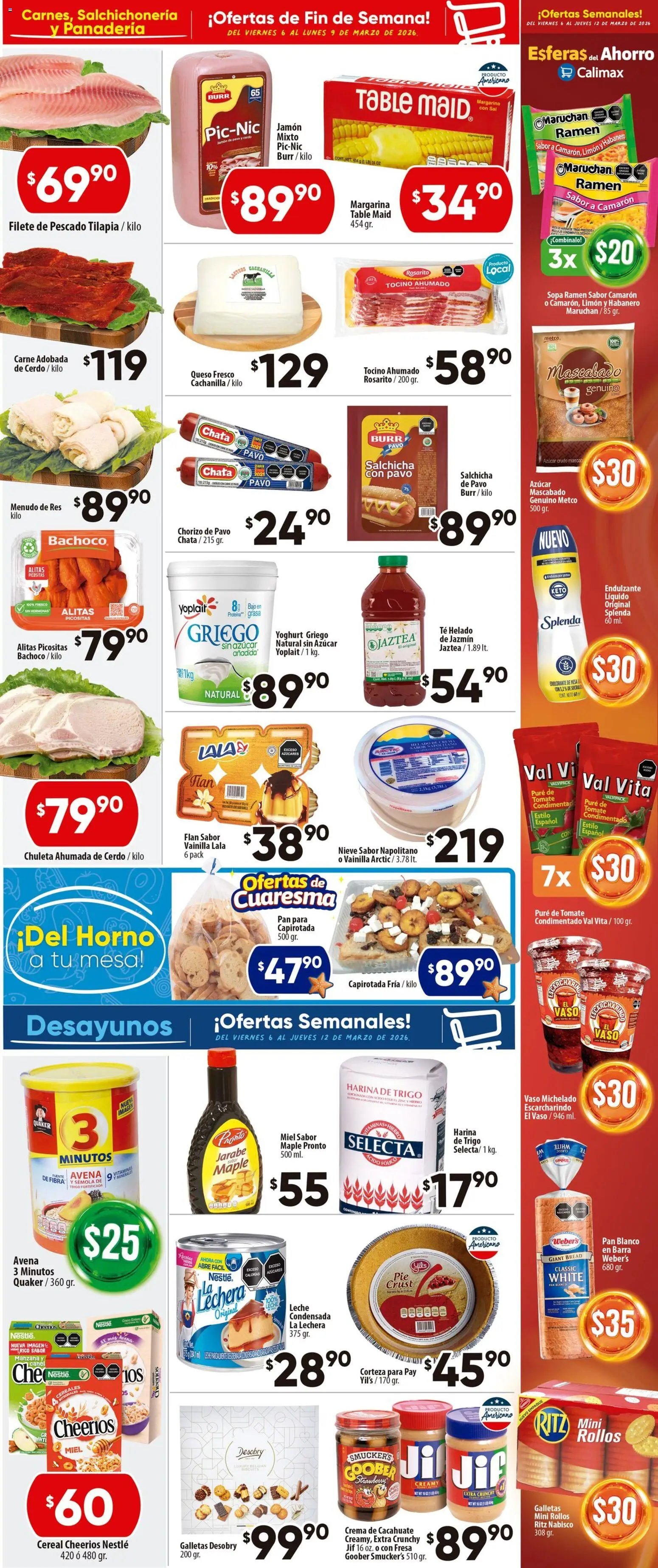 Nuevas ofertas de Calimax válidas en toda la República Mexicana desde el 06.03.2026. ¡Encuentra las mejores ofertas en Calimax folleto Mexicali y SLRC! | Página: 2 | Productos: Horno, Cerdo, Cereales, Helado