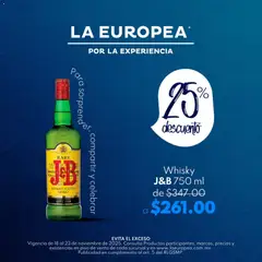 Vista previa de La Europea catálogo Whisky J&B, nuevo folleto de la tienda, válido en México a partir del 18.11.2025