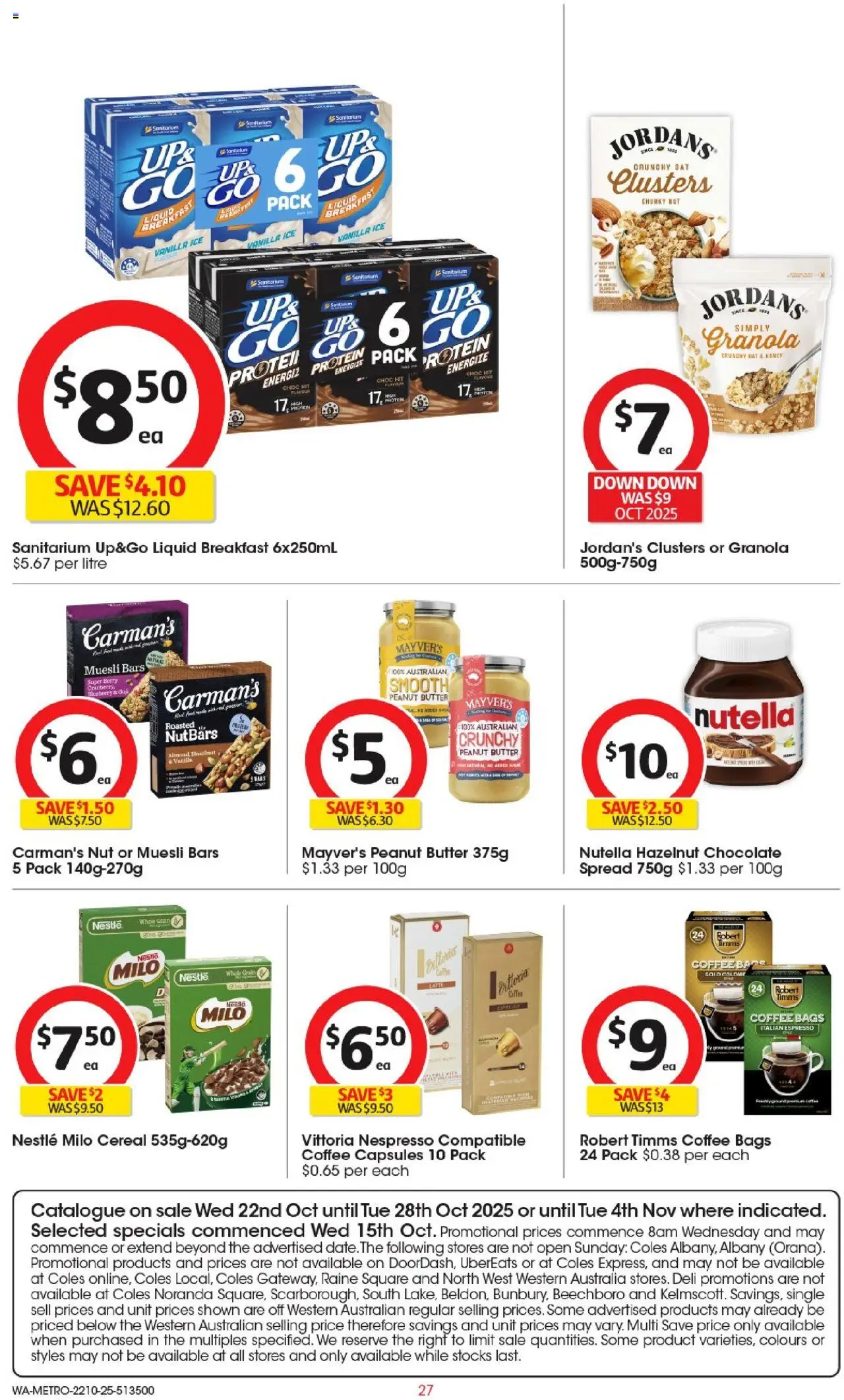 Coles catalogue - valid from 22.10.2025 | Page: 27 | Products: Coffee, Honey, Nutella, Cereal