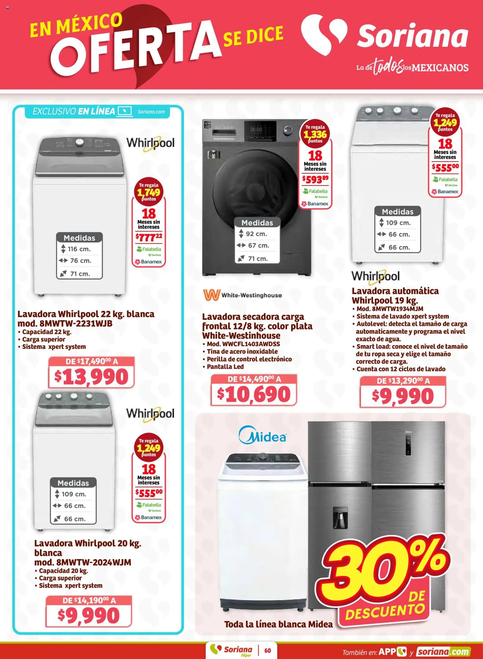 Nuevas ofertas de Soriana válidas en toda la República Mexicana desde el 30.01.2026. ¡Encuentra las mejores ofertas en Soriana - Preciazazaso Híper: BCS, Jal, Nay, Sin, Son! | Página: 60 | Productos: Secadora, Lavadora, Ropa, Té
