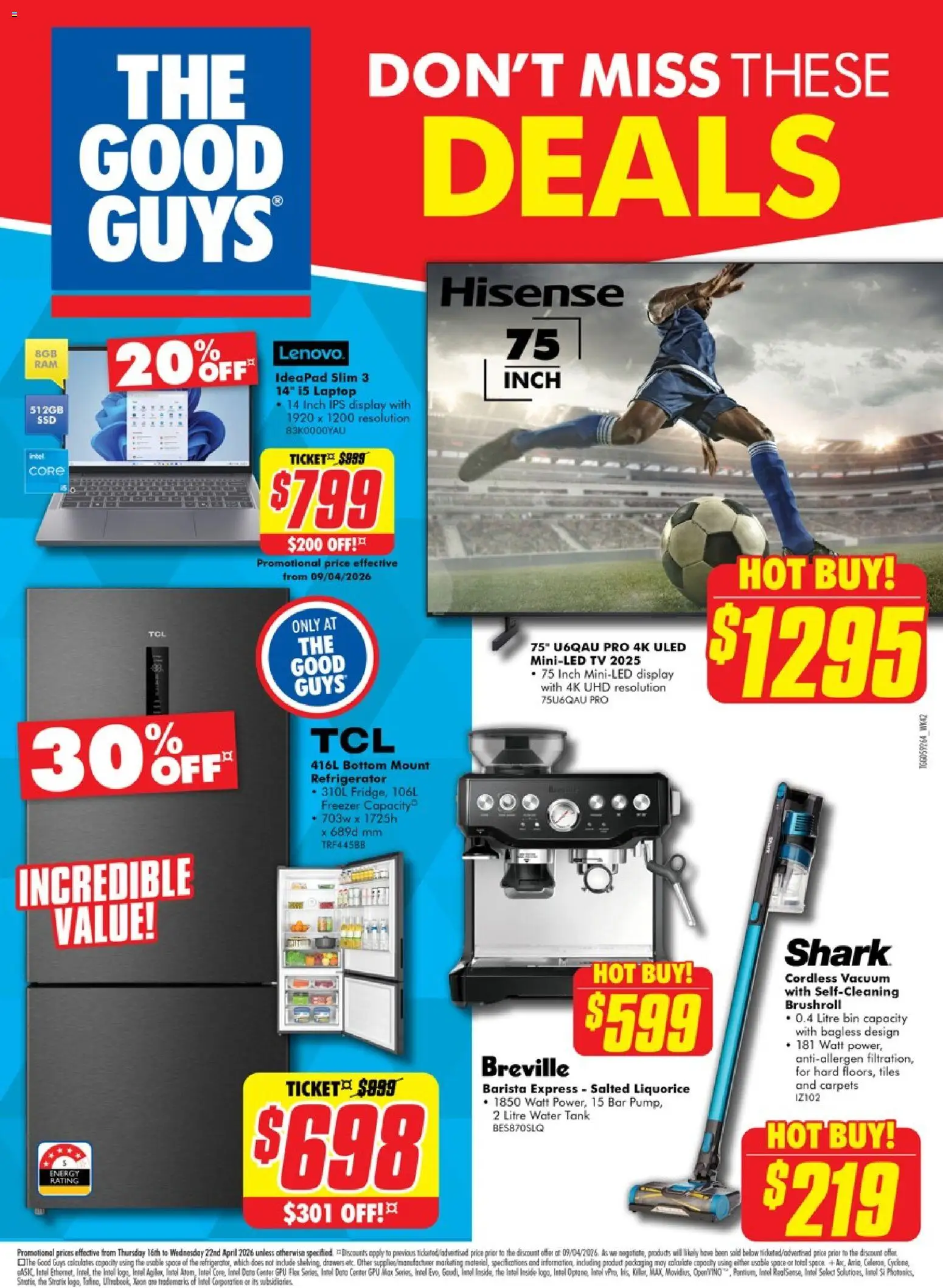 The Good Guys catalogue - valid from 15.04.2026 | Page: 1 | Products: Water, Tv, Laptop, Refrigerator