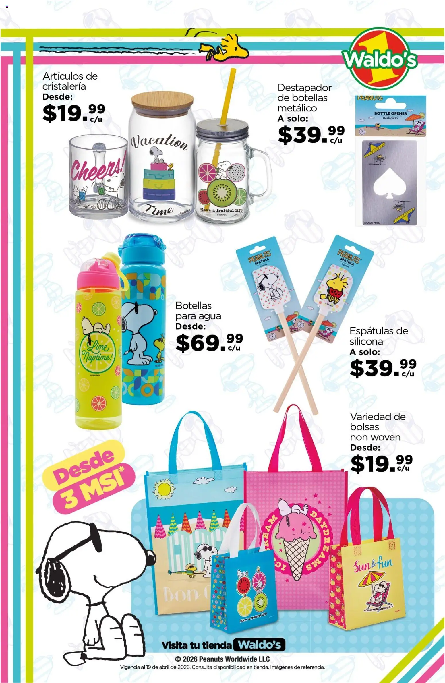 Nuevas ofertas de Waldo's válidas en toda la República Mexicana desde el 04.03.2026. ¡Encuentra las mejores ofertas en Waldo's catálogo Peanuts! | Página: 3 | Productos: Agua, Destapador