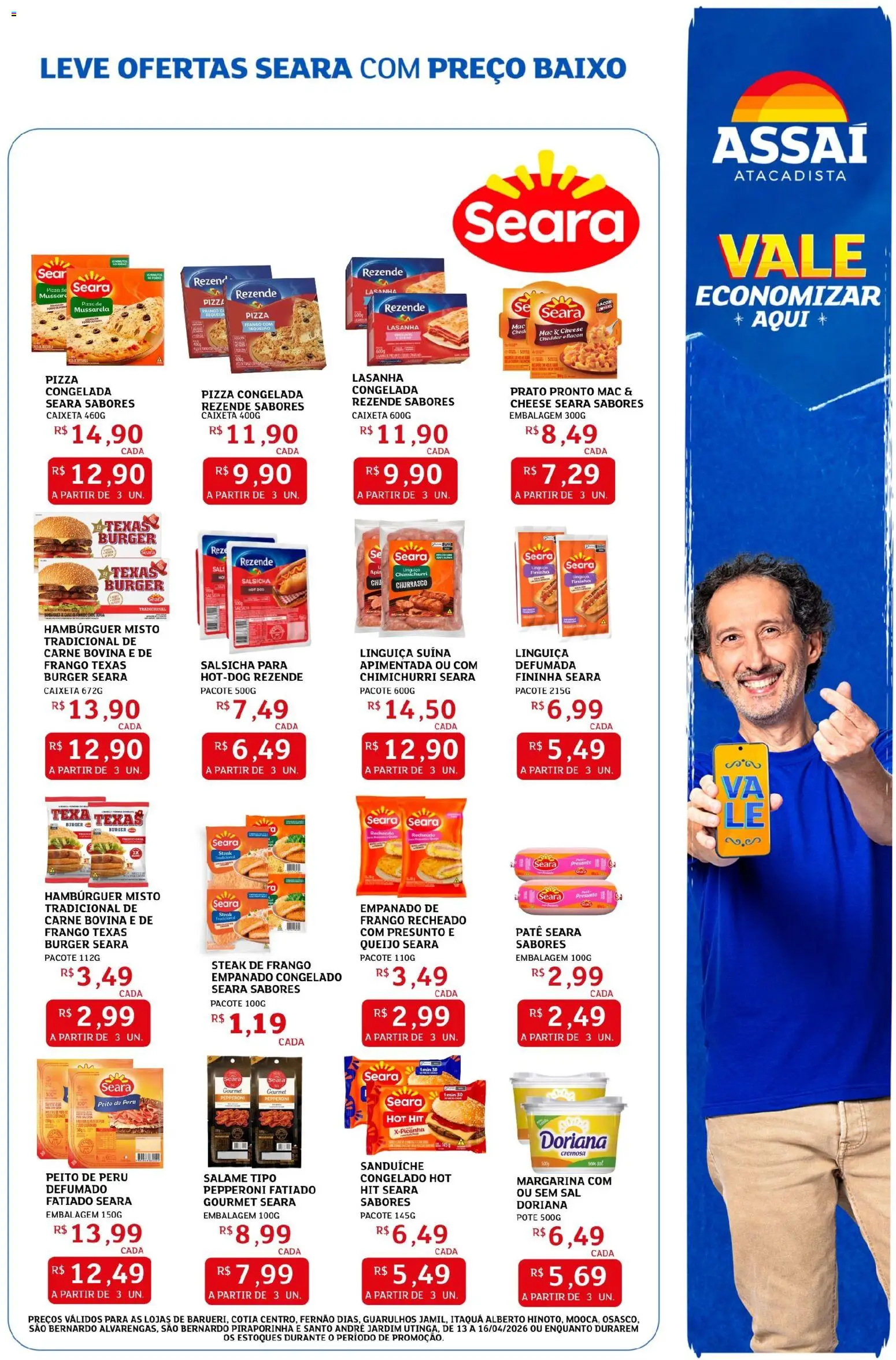 Assaí Atacadista Folheto - válido de 13.04.2026 | Página: 3 | Produtos: Doriana, Queijo, Hambúrguer, Mussarela