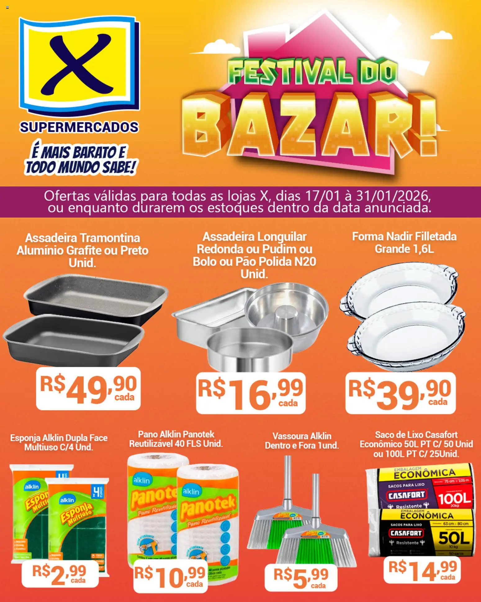 X Supermercados Folheto - válido de 17.01.2026 | Página: 4 | Produtos: Esponja, Pão, Bolo, Vassoura