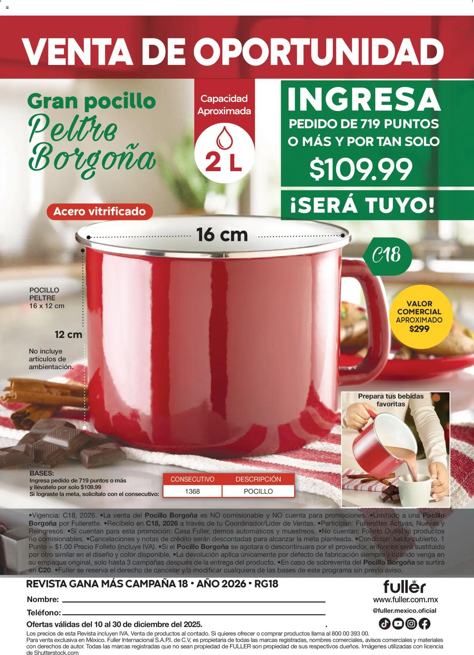 Nuevas ofertas de Fuller válidas en toda la República Mexicana desde el 10.12.2025. ¡Encuentra las mejores ofertas en Fuller Revista Gana Más C18! | Página: 40 | Productos: Pocillo, Teléfono, Campana