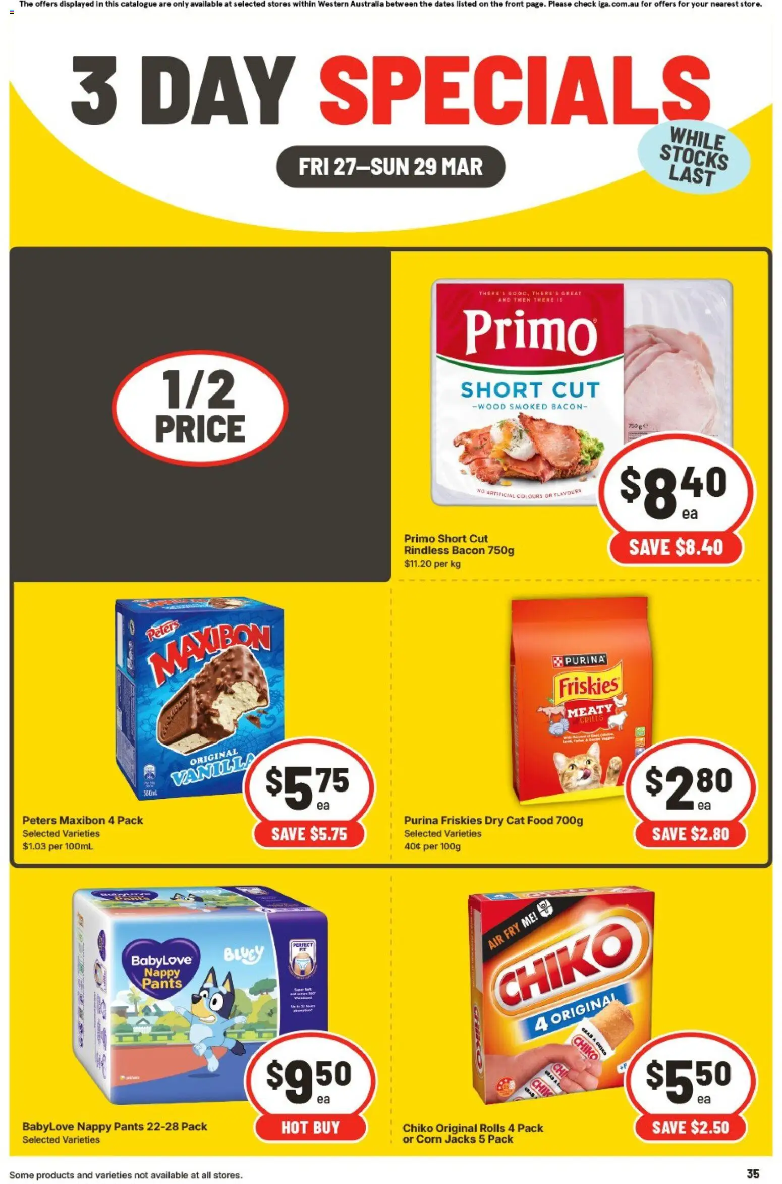 IGA catalogue - valid from 27.03.2026 | Page: 3 | Products: Bacon, Wood, Pants