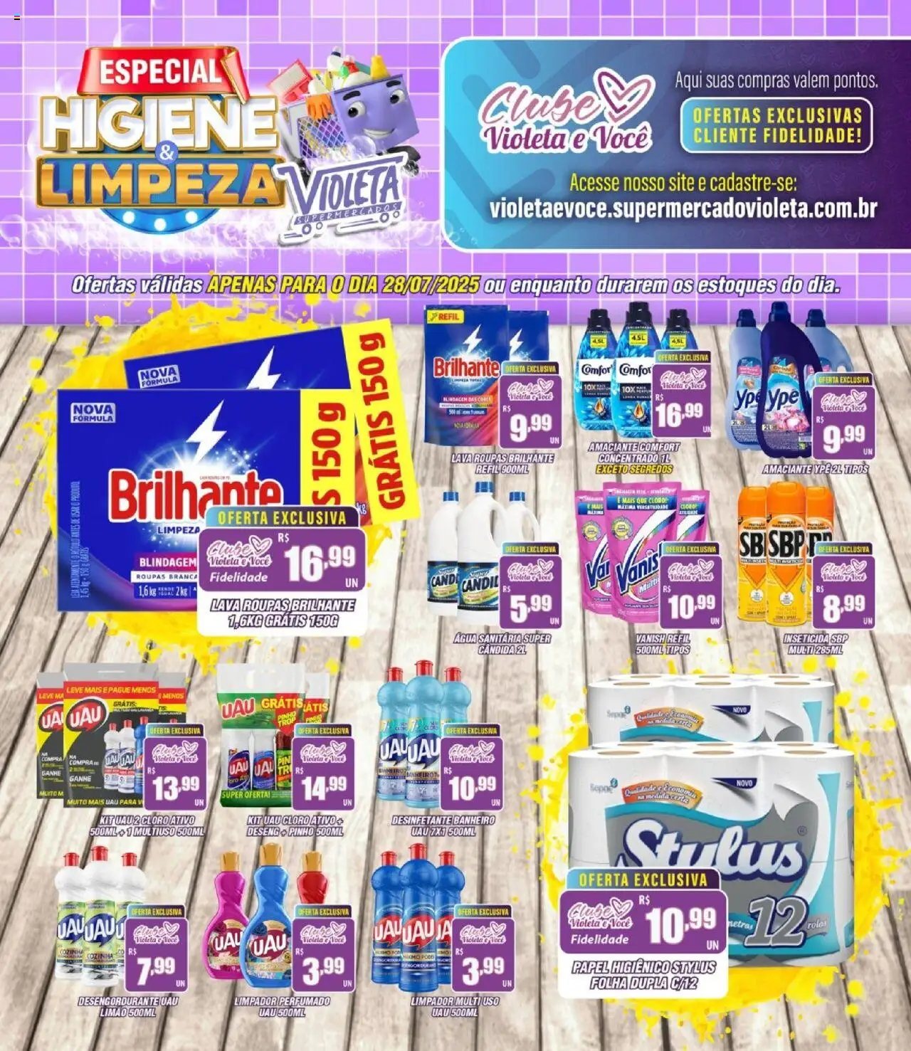 Violeta Supermercados Folheto - válido de 28.07.2025 | Página: 1 | Produtos: Desengordurante, Papel higiênico, Desinfetante, Inseticida
