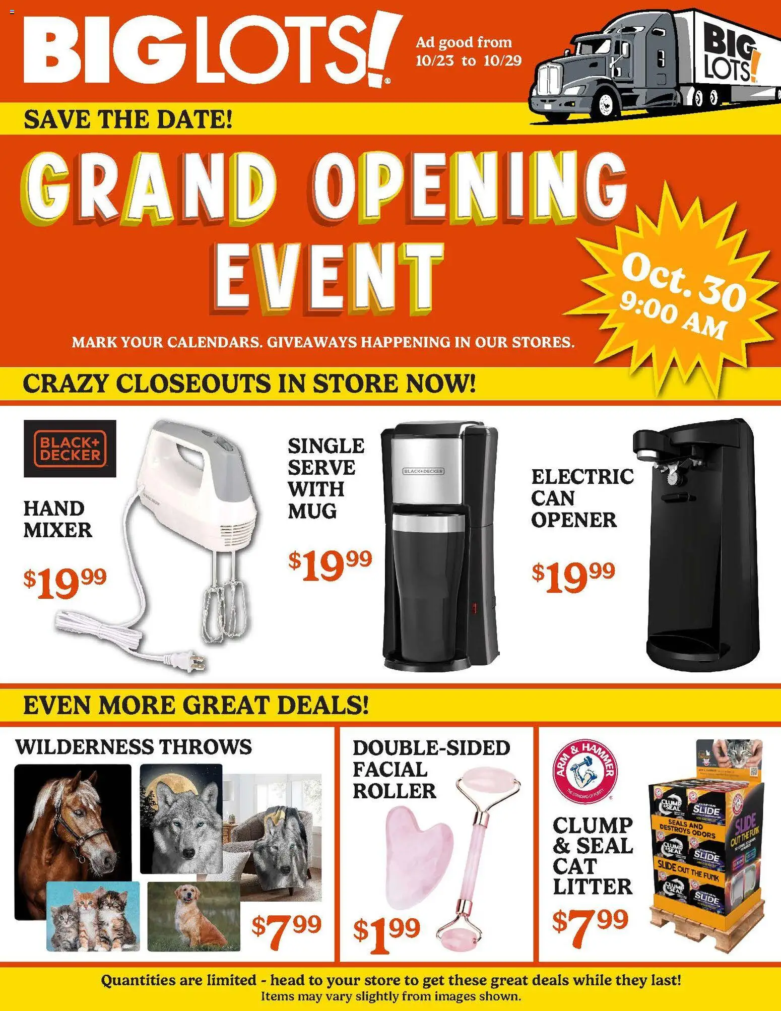 Big Lots Weekly Ad - valid from 23.10.2025 | Page: 1 | Products: Opener, Date, Mixer