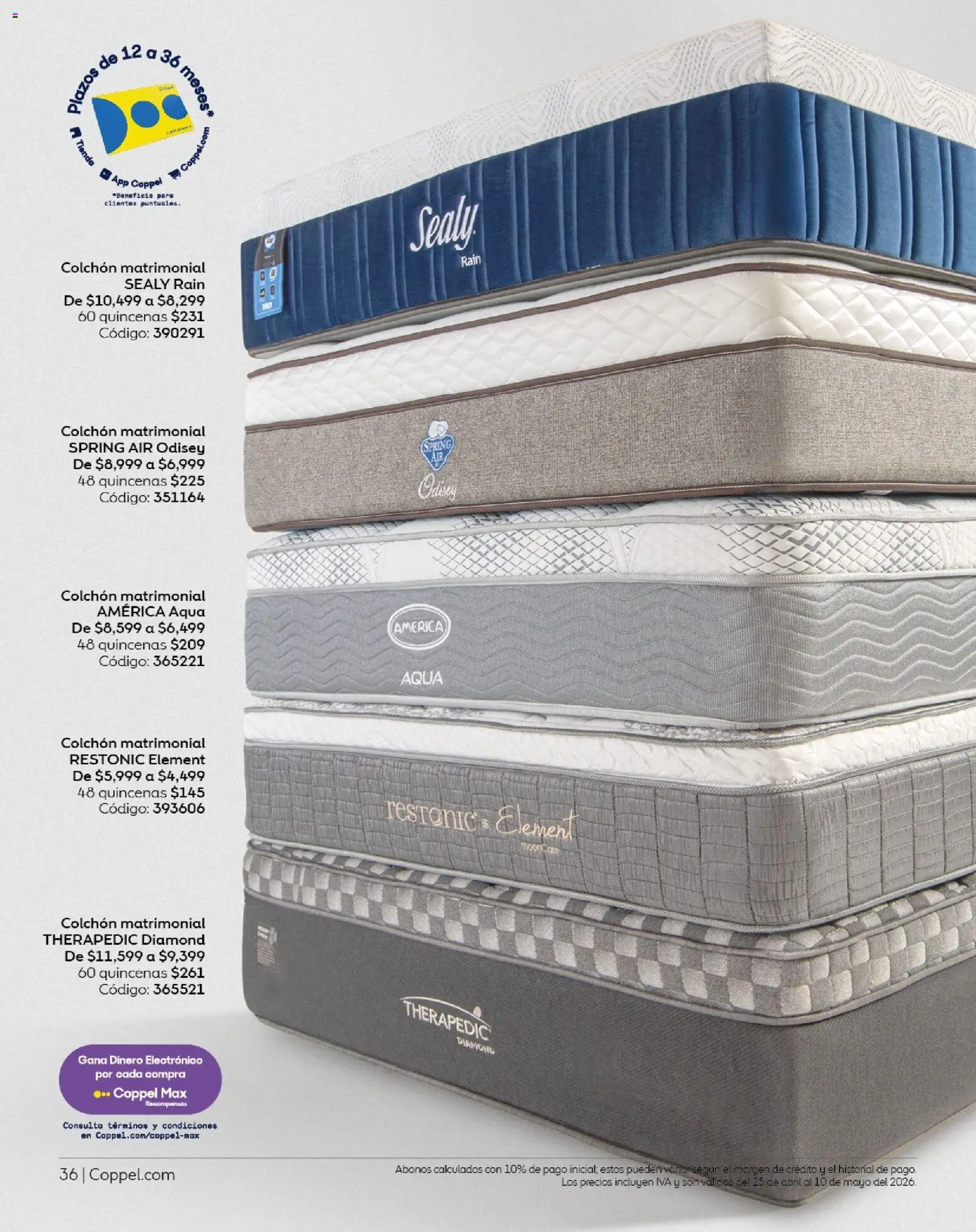 Nuevas ofertas de Coppel válidas en toda la República Mexicana desde el 25.04.2026. ¡Encuentra las mejores ofertas en Coppel catálogo Los regalos que mamá siempre quiere! | Página: 36 | Productos: Colchón