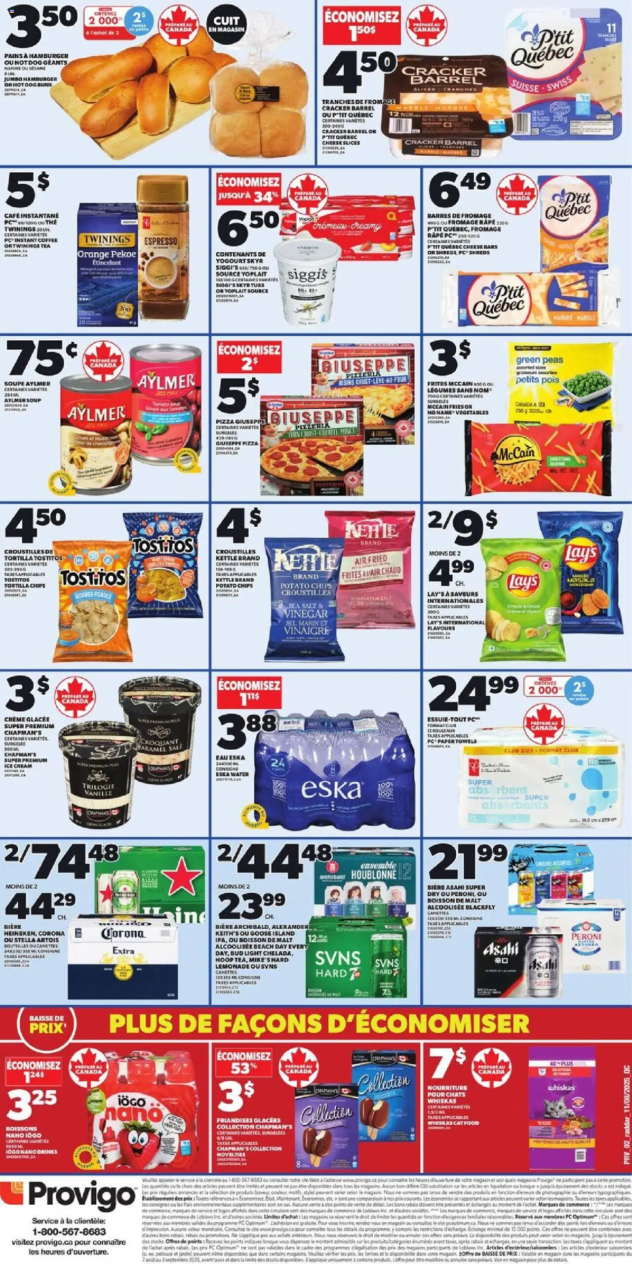 Provigo flyer valid from 14.08.2025 | Page: 2 | Products: Tea, Chips, Ice cream, Pizza