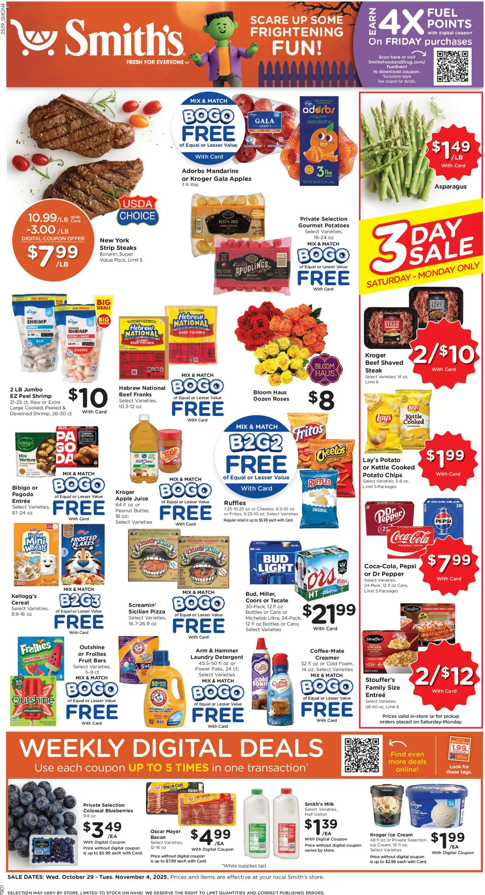 Smith's Weekly Ad - valid from 29.10.2025 | Page: 1 | Products: Coffee, Detergent, Cream, Bag